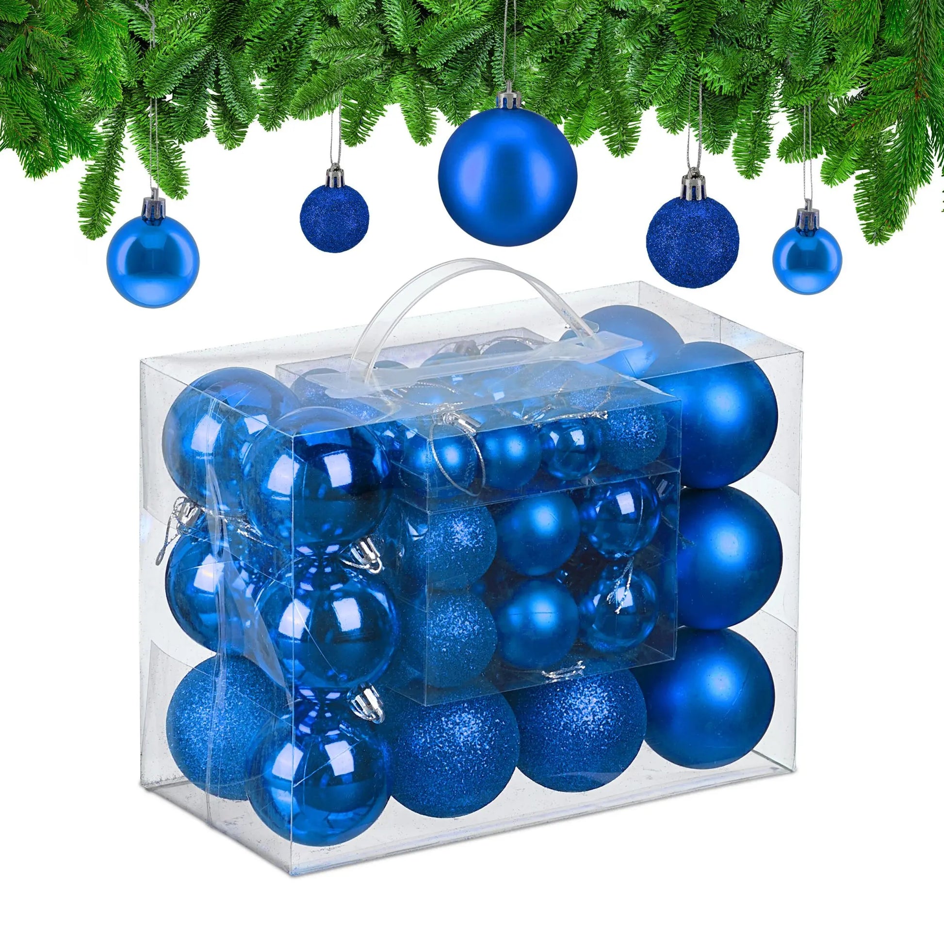 Weihnachtskugeln 50er-Set Matt-Glänzend-Glitzer Blau-Silber von Relaxdays