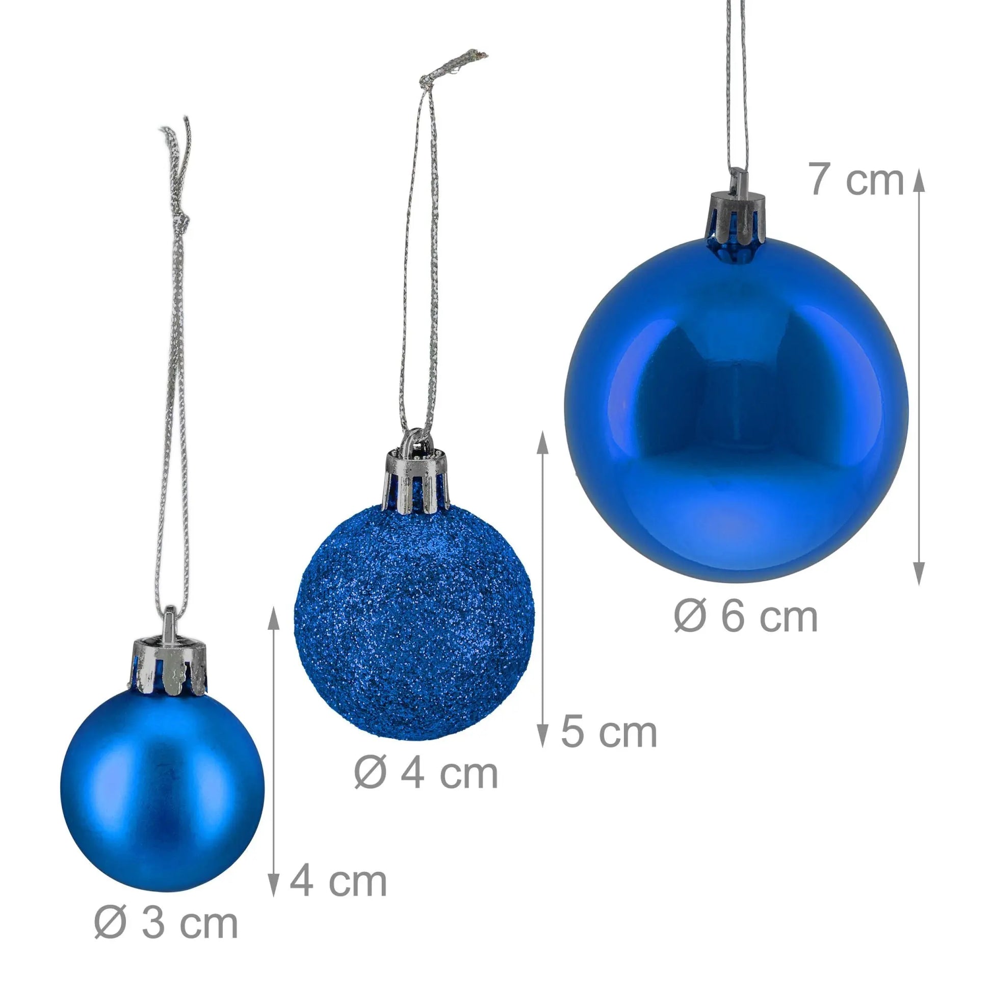 Weihnachtskugeln 50er-Set Matt-Glänzend-Glitzer Blau-Silber von Relaxdays