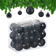 Weihnachtskugeln 50er-Set Matt-Glänzend-Glitzer Schwarz-Silber von Relaxdays