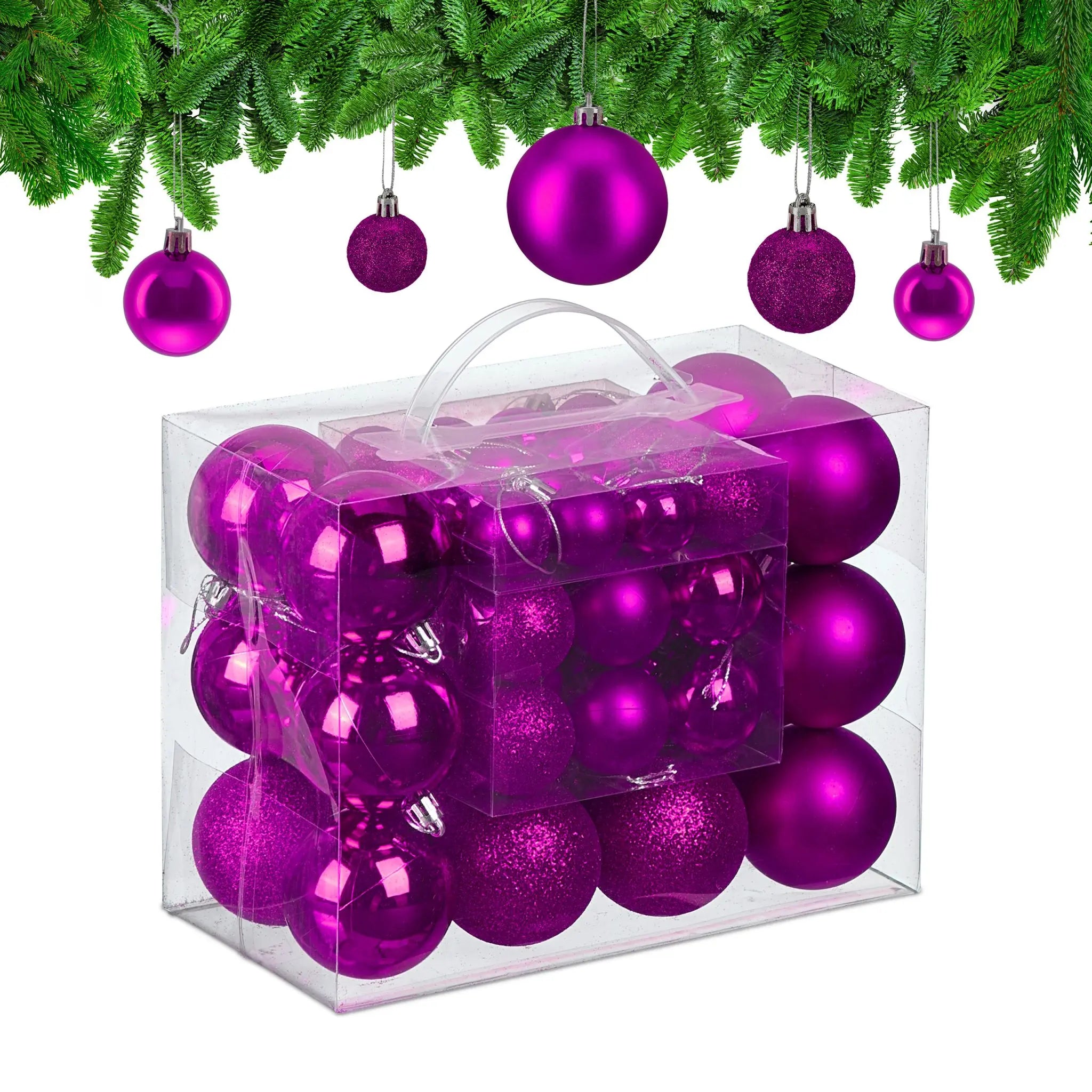 Weihnachtskugeln 50er-Set Matt-Glänzend-Glitzer Pink-Silber von Relaxdays