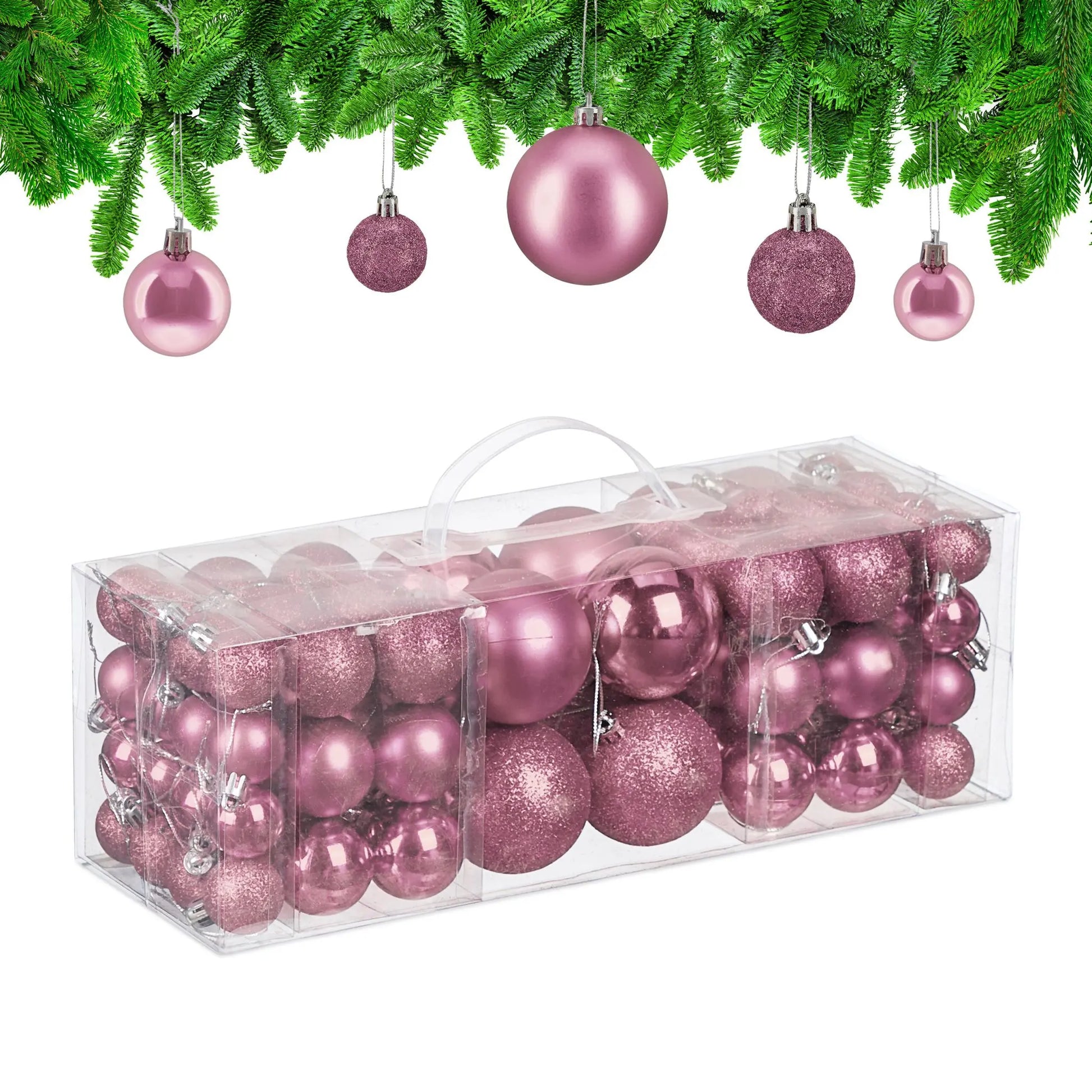 Weihnachtskugeln 76er-Set Rosa-Silber von Relaxdays