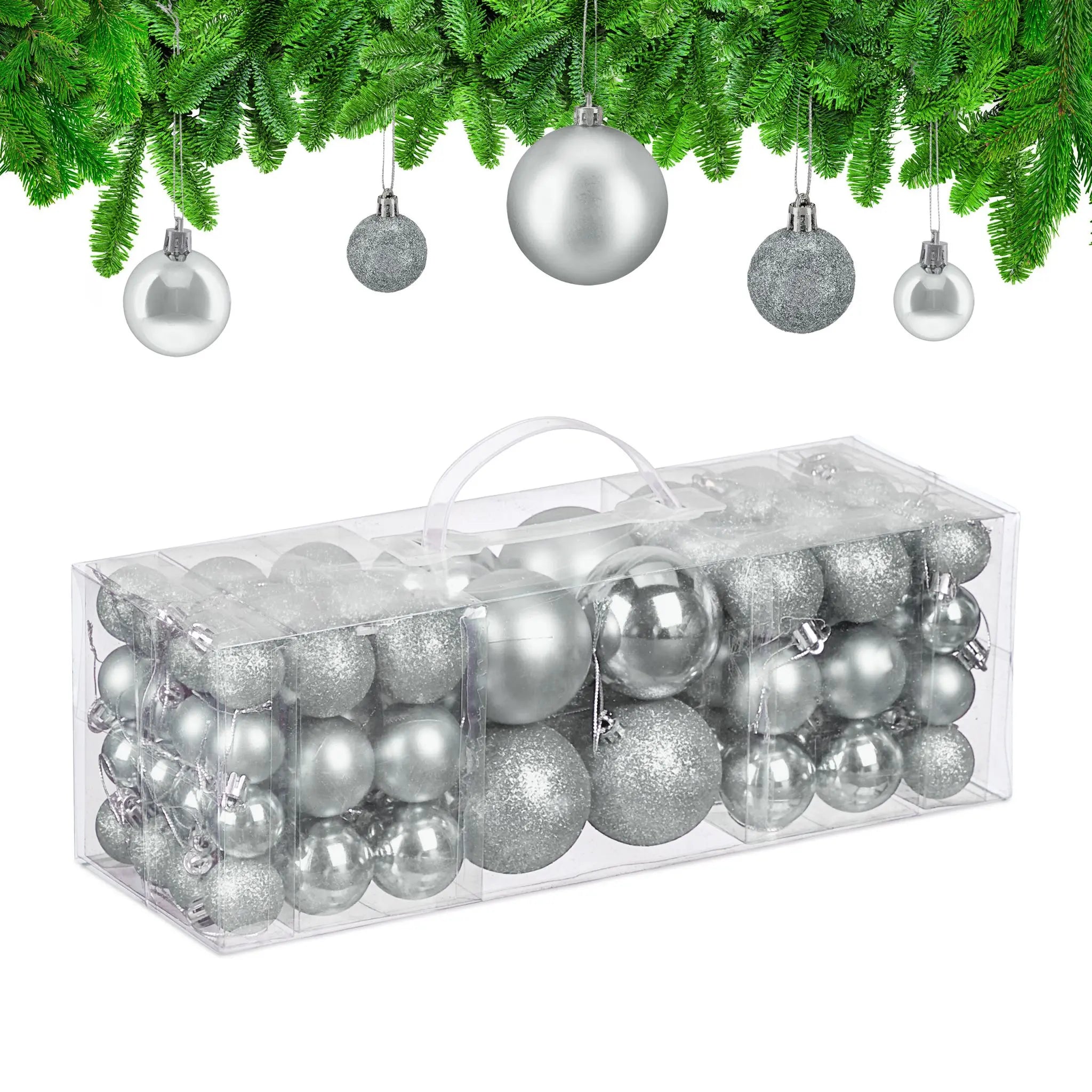 Weihnachtskugeln 76er-Set Silber von Relaxdays