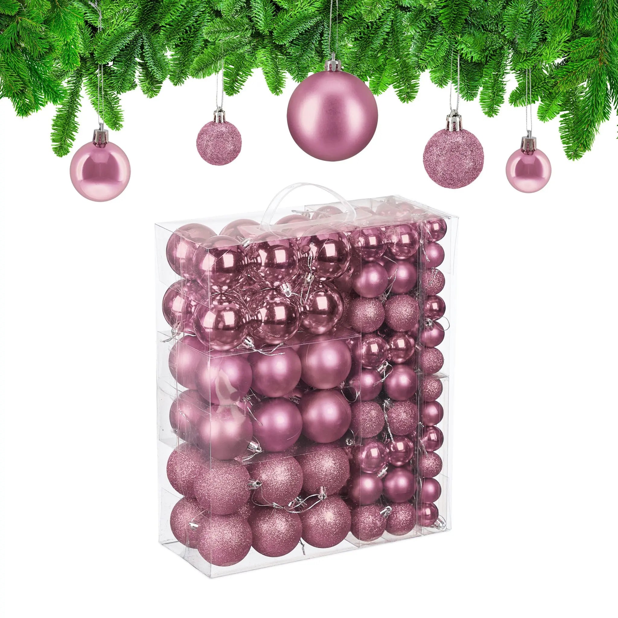 Weihnachtskugeln 138er-Set Rosa-Silber von Relaxdays