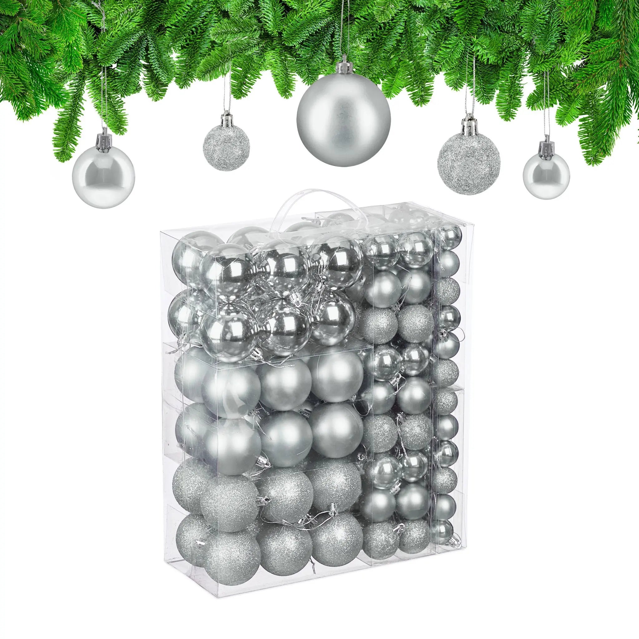 Weihnachtskugeln 138er-Set Silber von Relaxdays