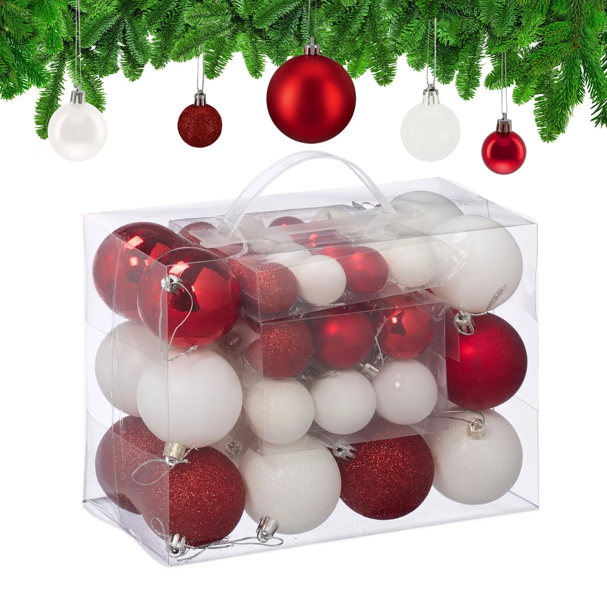 Weihnachtskugeln im Set 50er Pack Rot-Weiss-Silber von Relaxdays