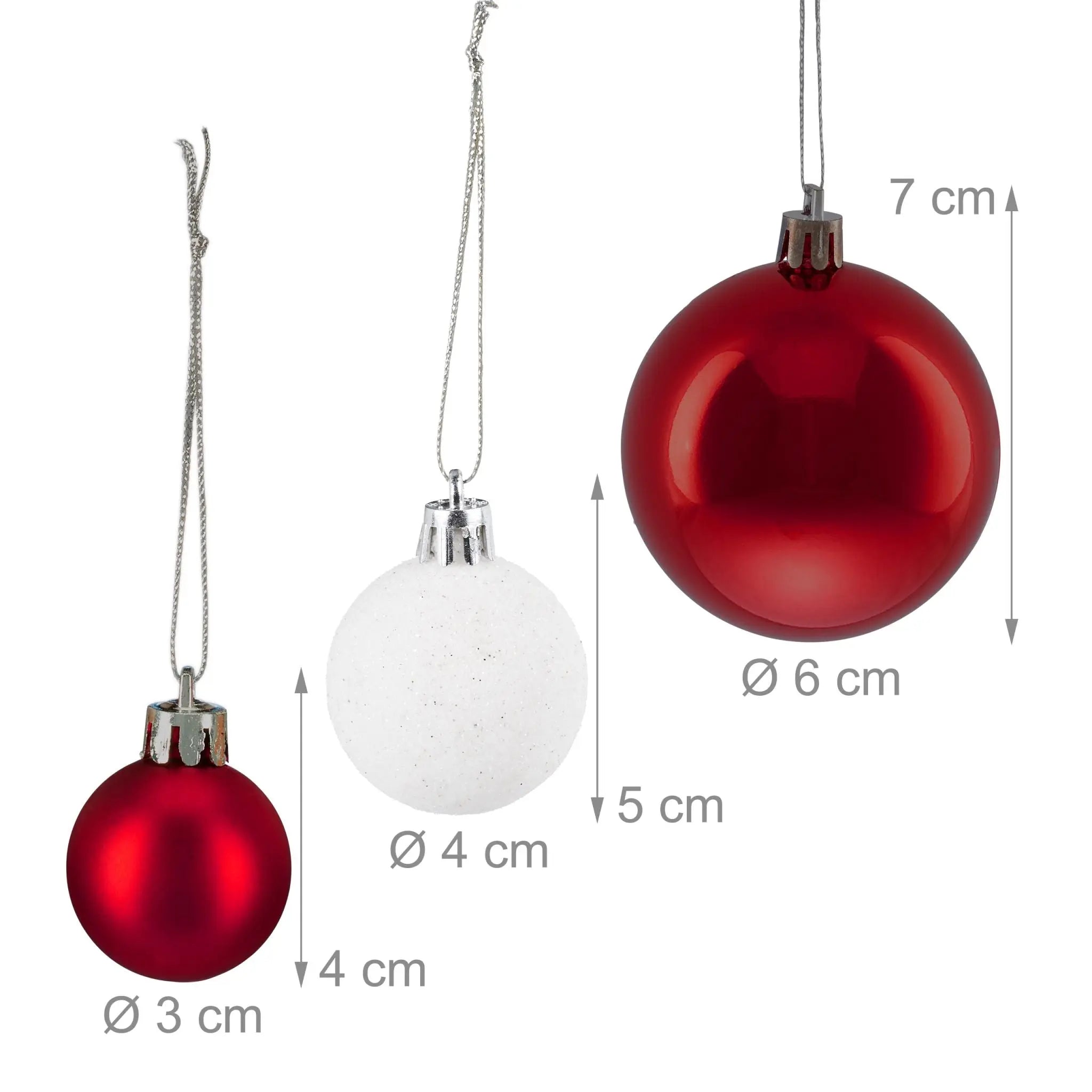 Weihnachtskugeln im Set 50er Pack Rot-Weiss-Silber von Relaxdays