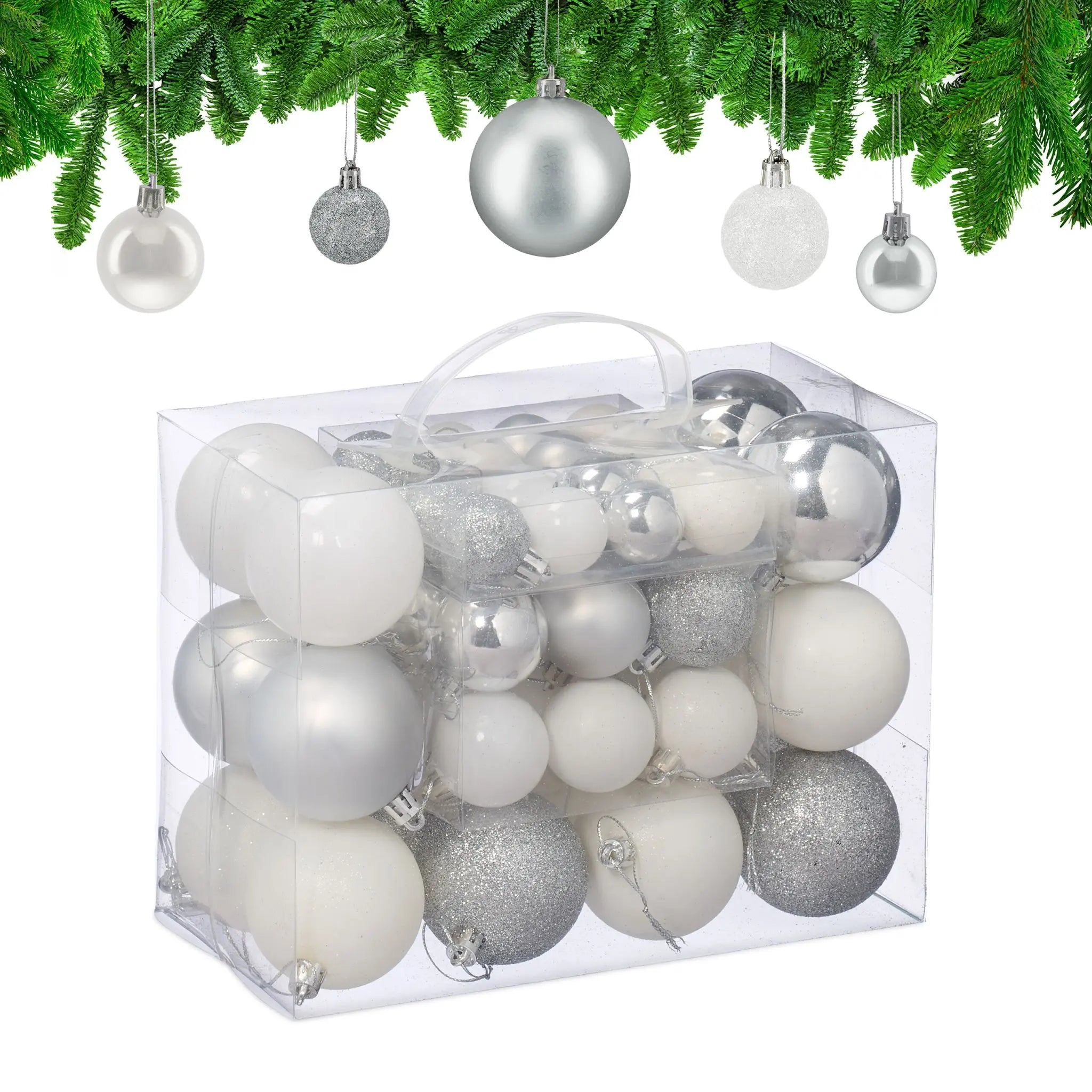 Weihnachtskugeln im Set 50er Pack Silber-Weiss von Relaxdays