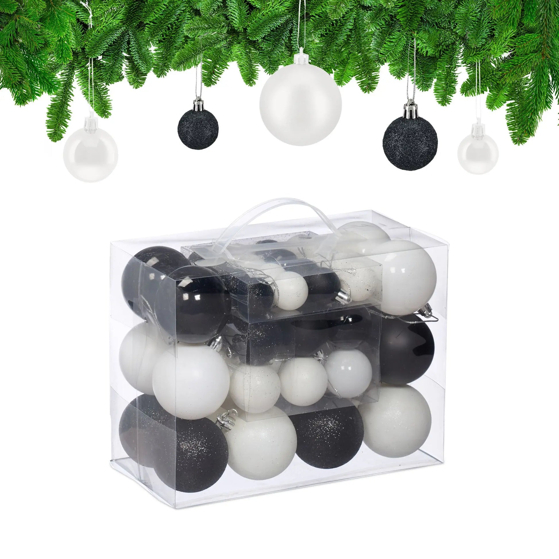 Weihnachtskugeln im Set 50er Pack Schwarz-Weiss-Silber von Relaxdays