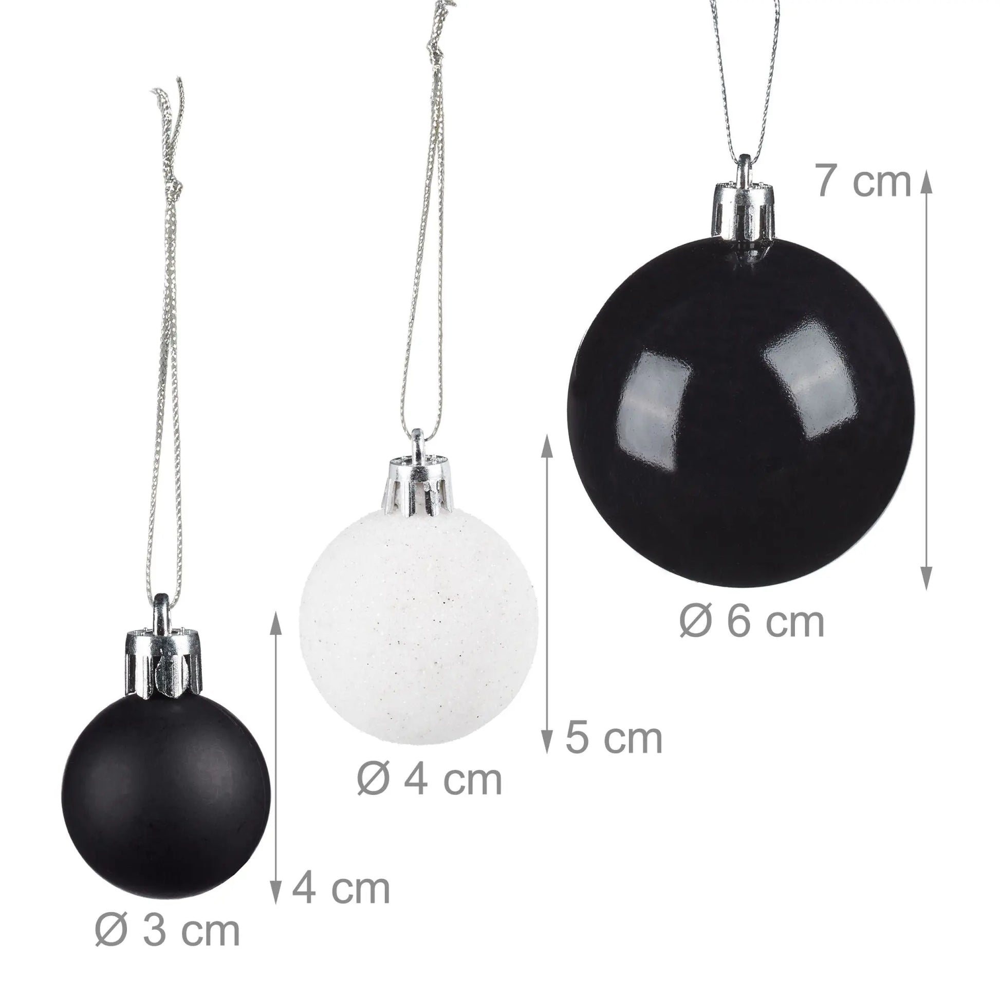 Weihnachtskugeln im Set 50er Pack Schwarz-Weiss-Silber von Relaxdays