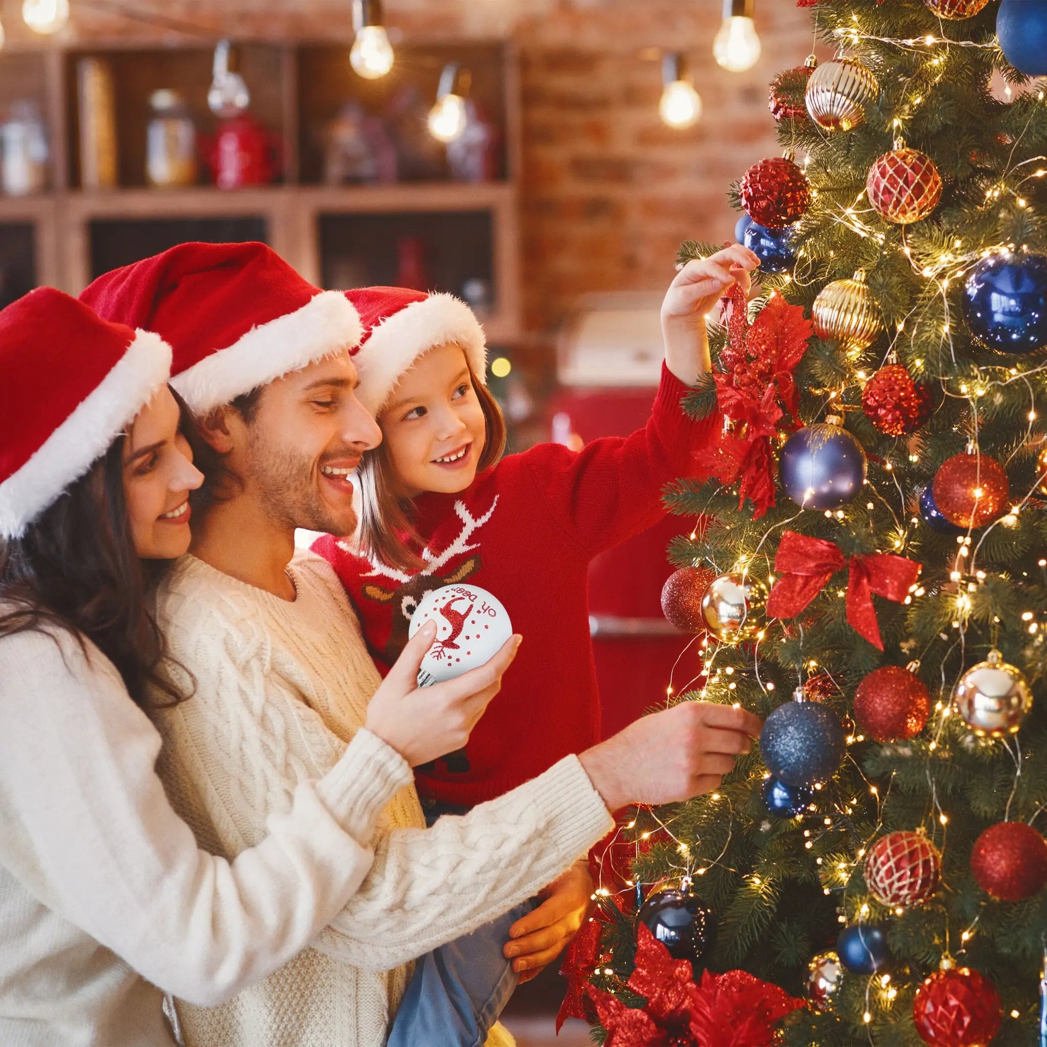 Weihnachtskugeln Rentier 50er-Set Rot-Weiss-Silber von Relaxdays