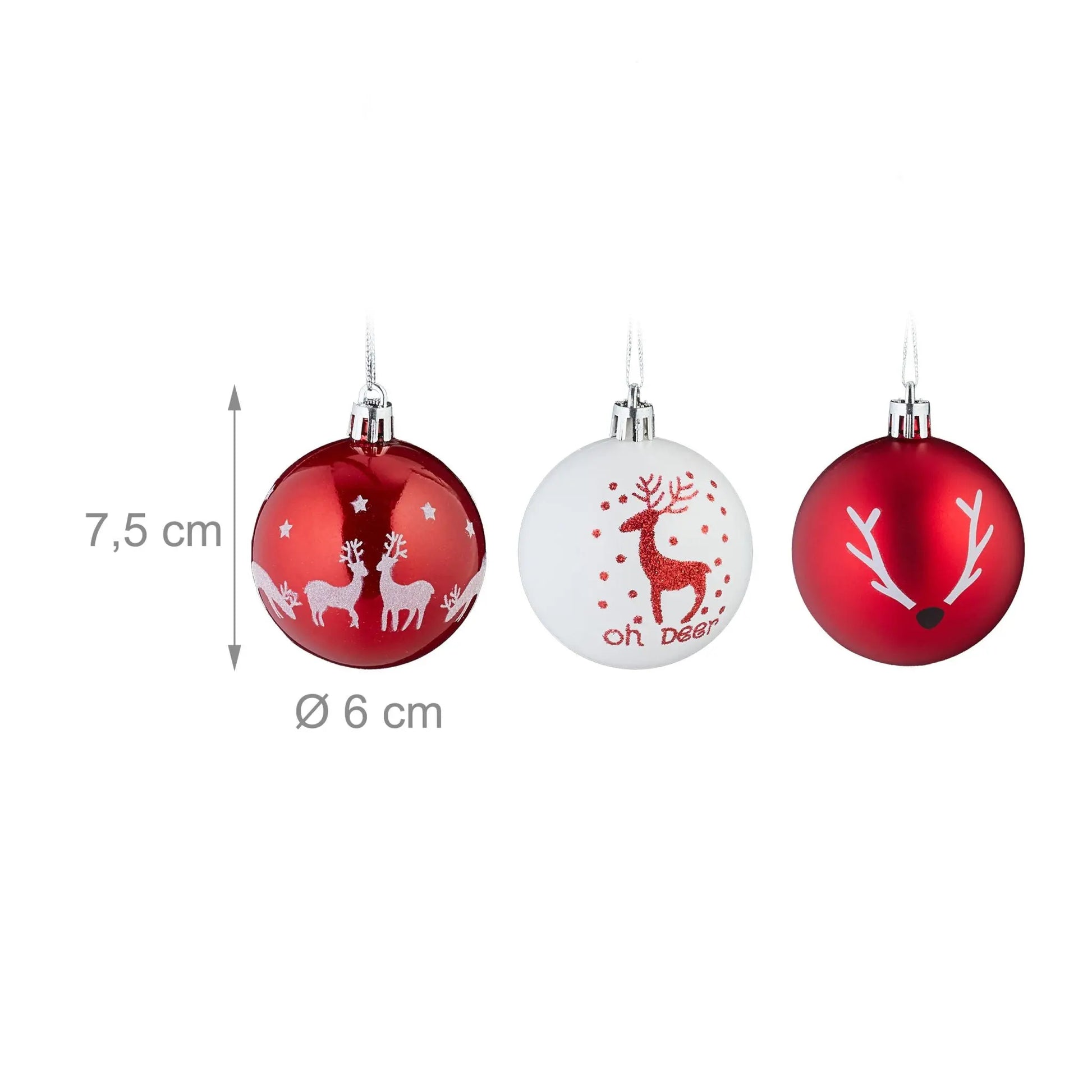 Weihnachtskugeln Rentier 50er-Set Rot-Weiss-Silber von Relaxdays
