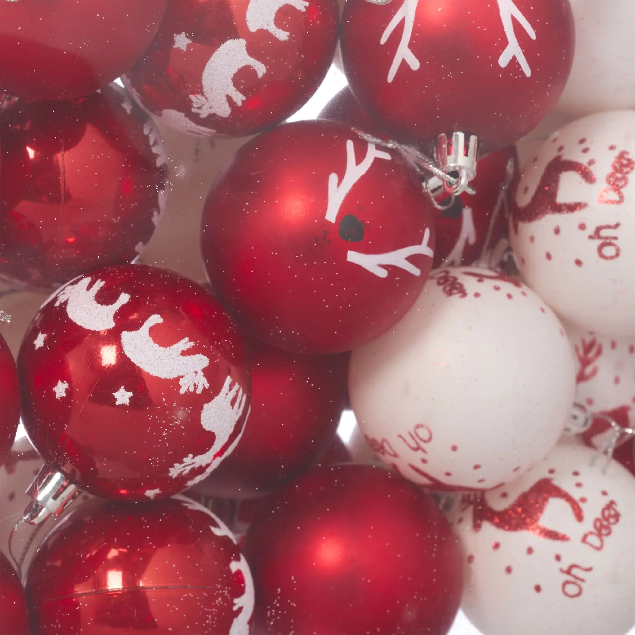 Weihnachtskugeln Rentier 50er-Set Rot-Weiss-Silber von Relaxdays