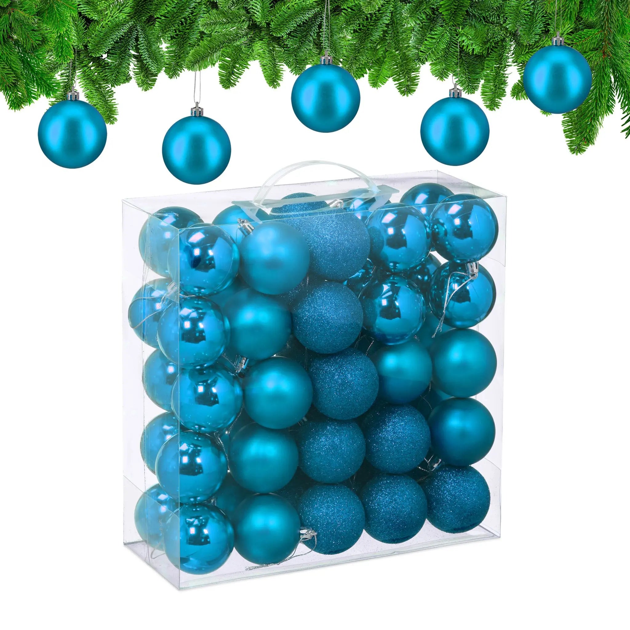 Weihnachtskugeln im 50er-Set Matt-Glänzend-Glitzer Türkis-Silber von Relaxdays