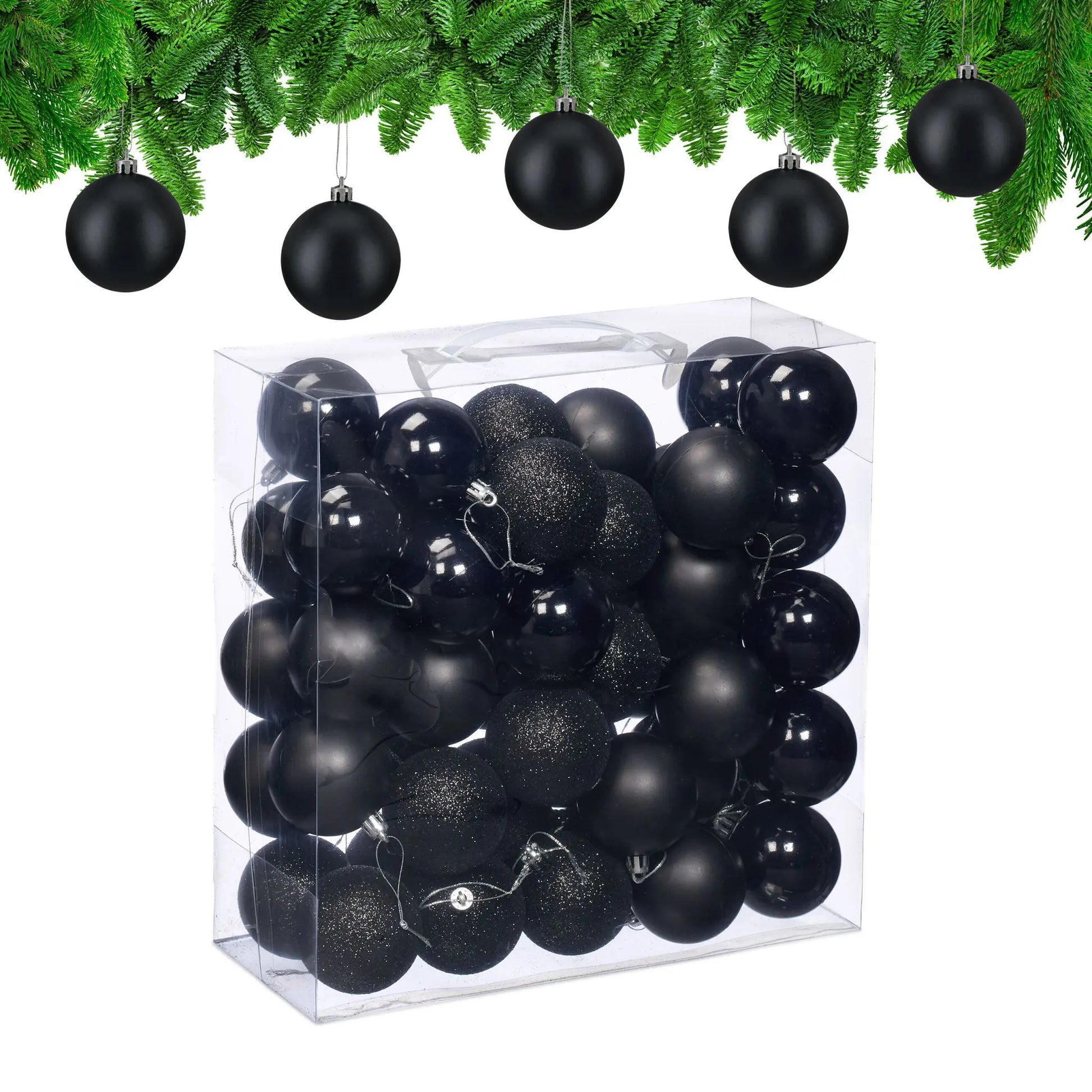 Weihnachtskugeln im 50er-Set Matt-Glänzend-Glitzer Schwarz-Silber von Relaxdays