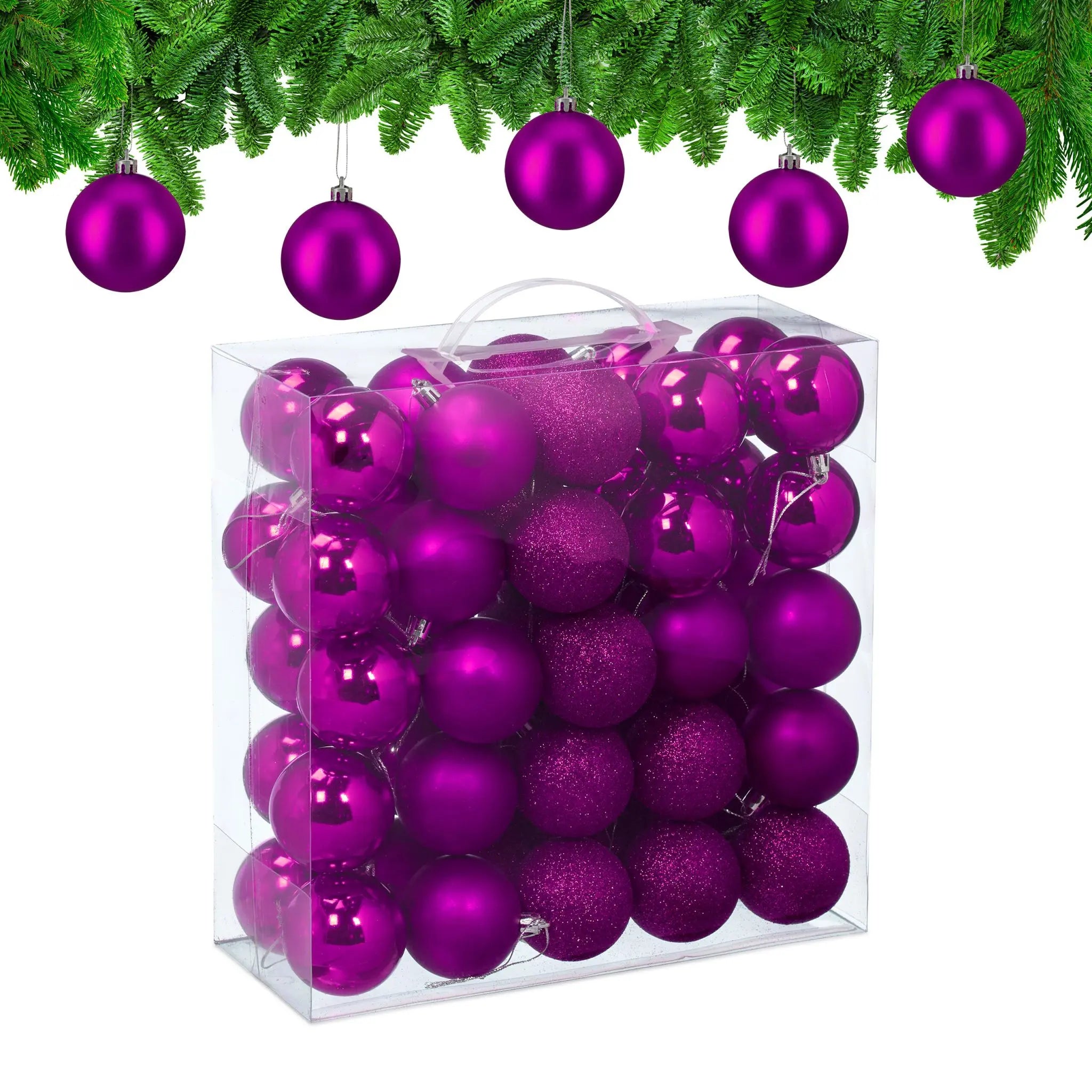 Weihnachtskugeln im 50er-Set Matt-Glänzend-Glitzer Pink-Silber von Relaxdays