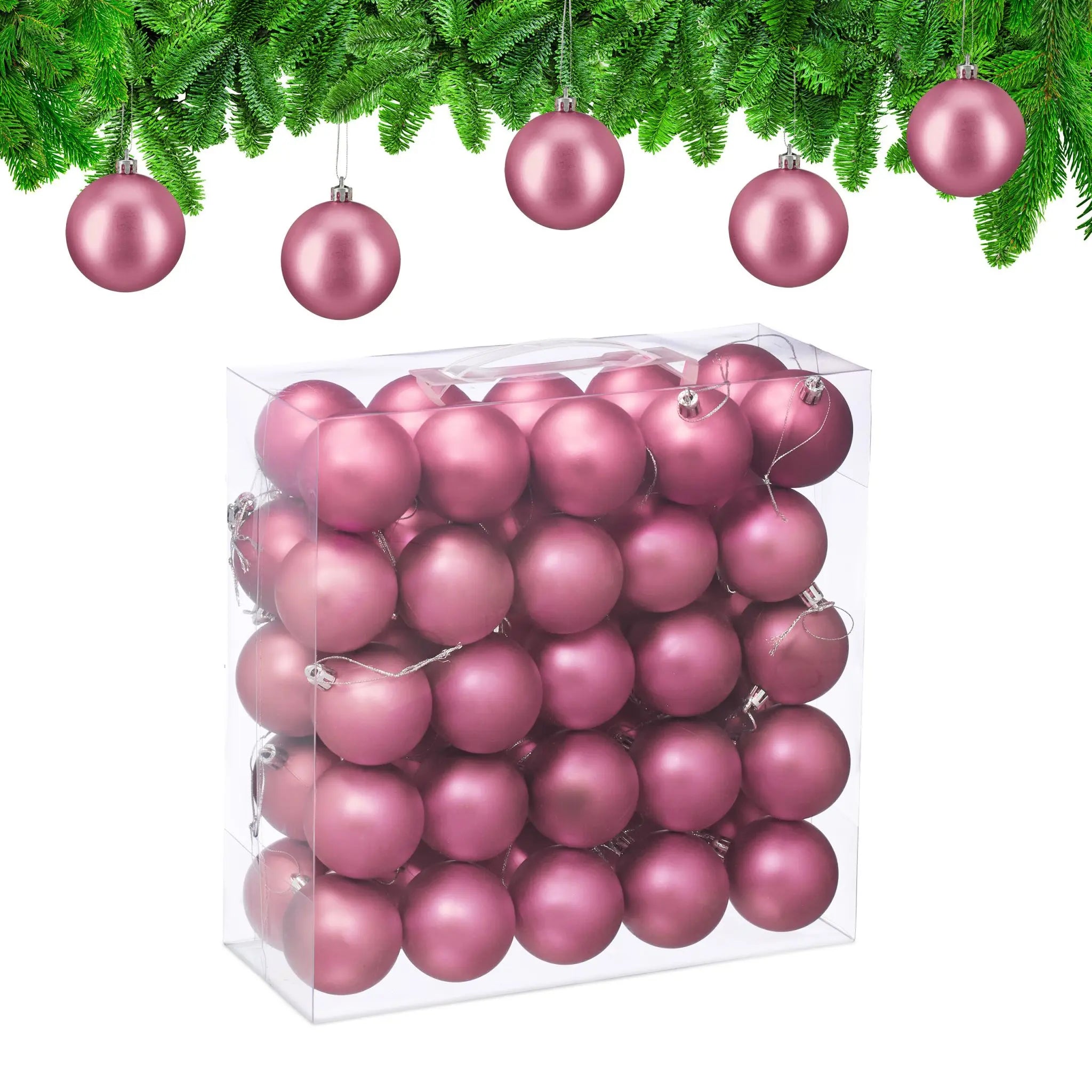 Weihnachtskugeln 50er-Set Matt Rosa-Silber von Relaxdays