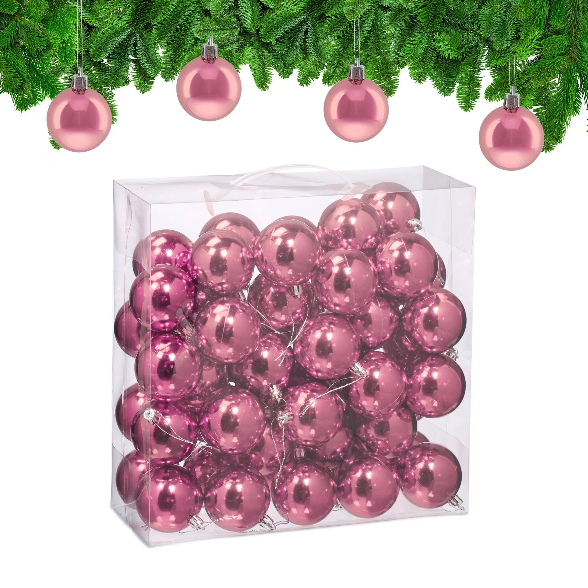 Weihnachtskugeln im 50er-Set Glänzend Rosa-Silber von Relaxdays