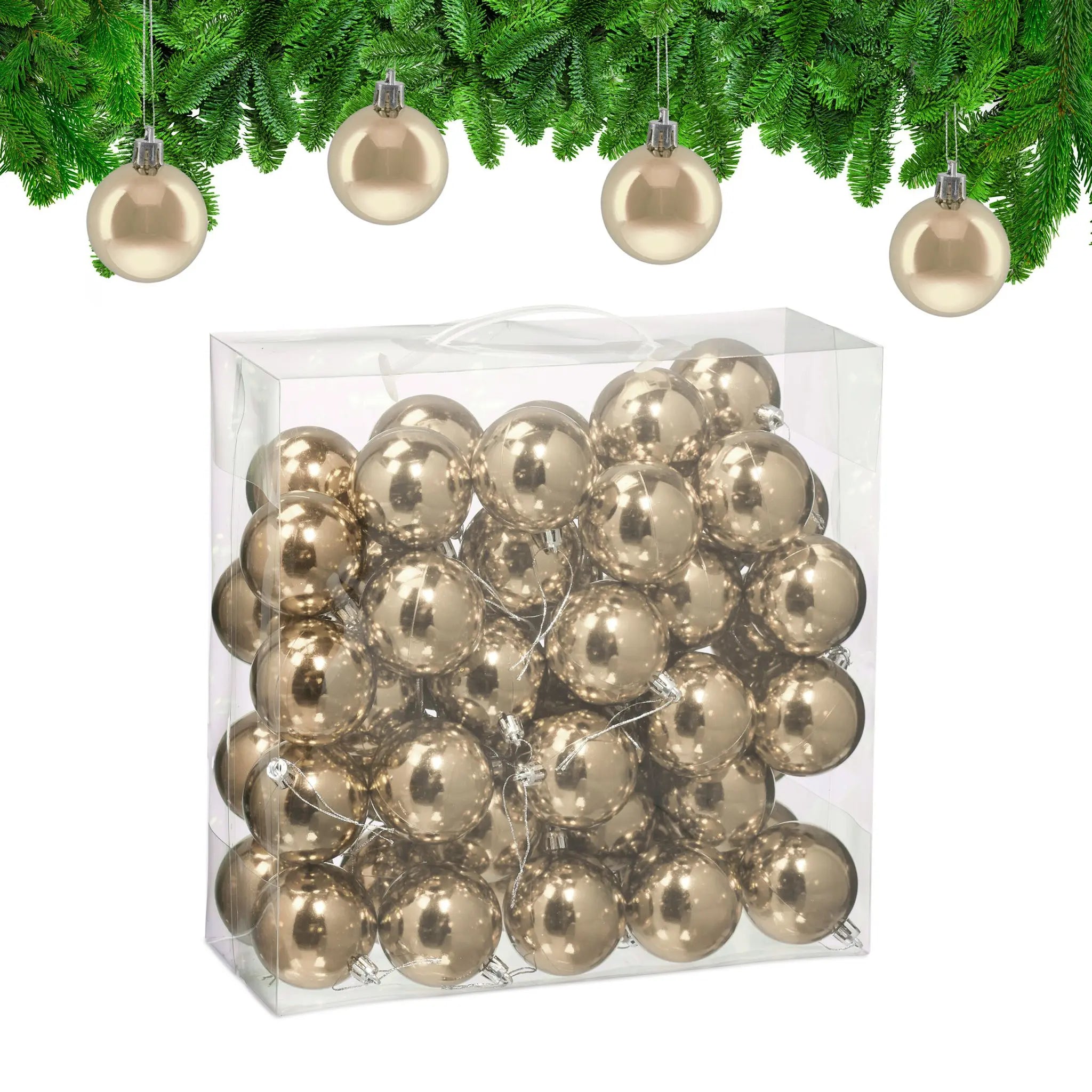Weihnachtskugeln im 50er-Set Glänzend Creme-Silber von Relaxdays