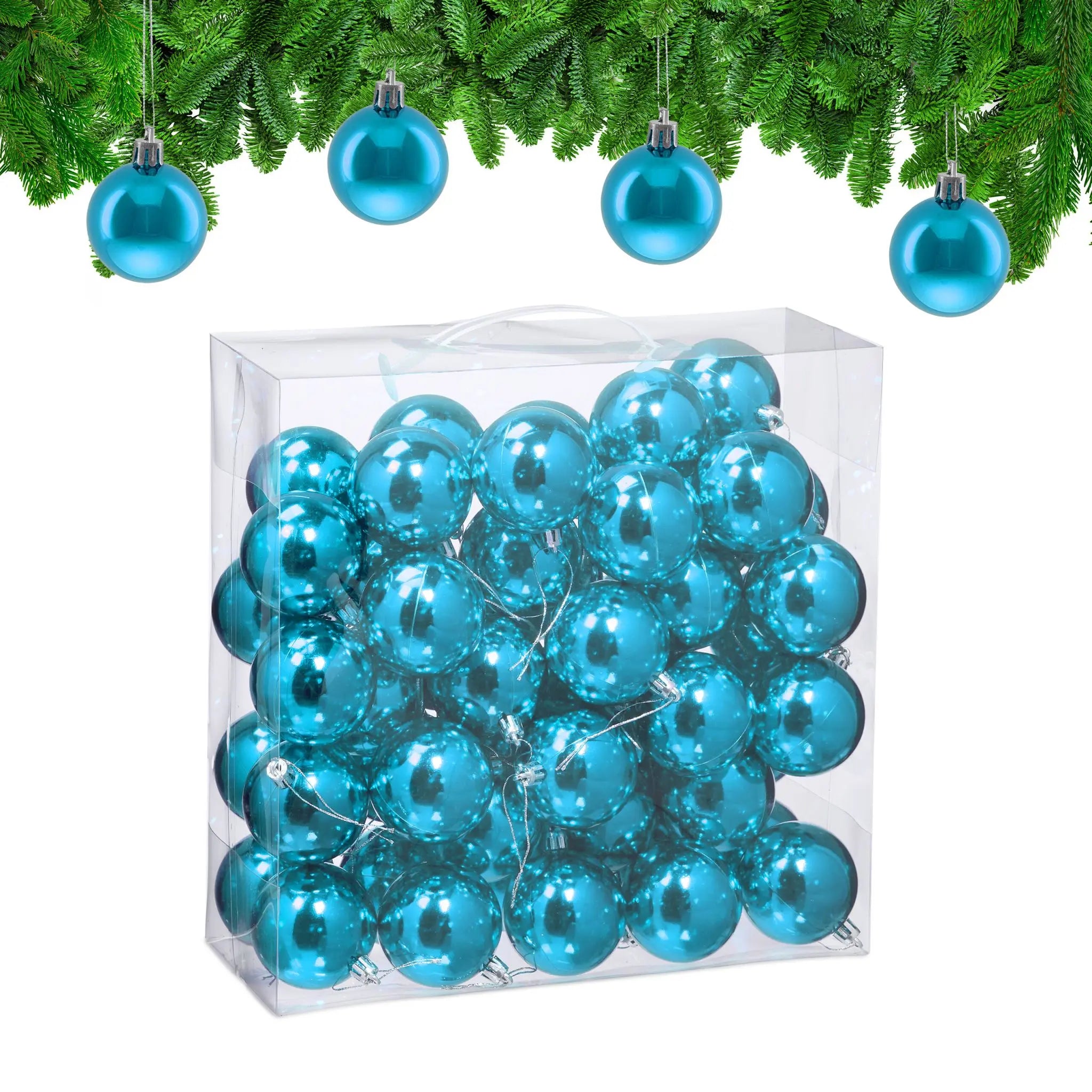 Weihnachtskugeln im 50er-Set Glänzend Türkis-Silber von Relaxdays