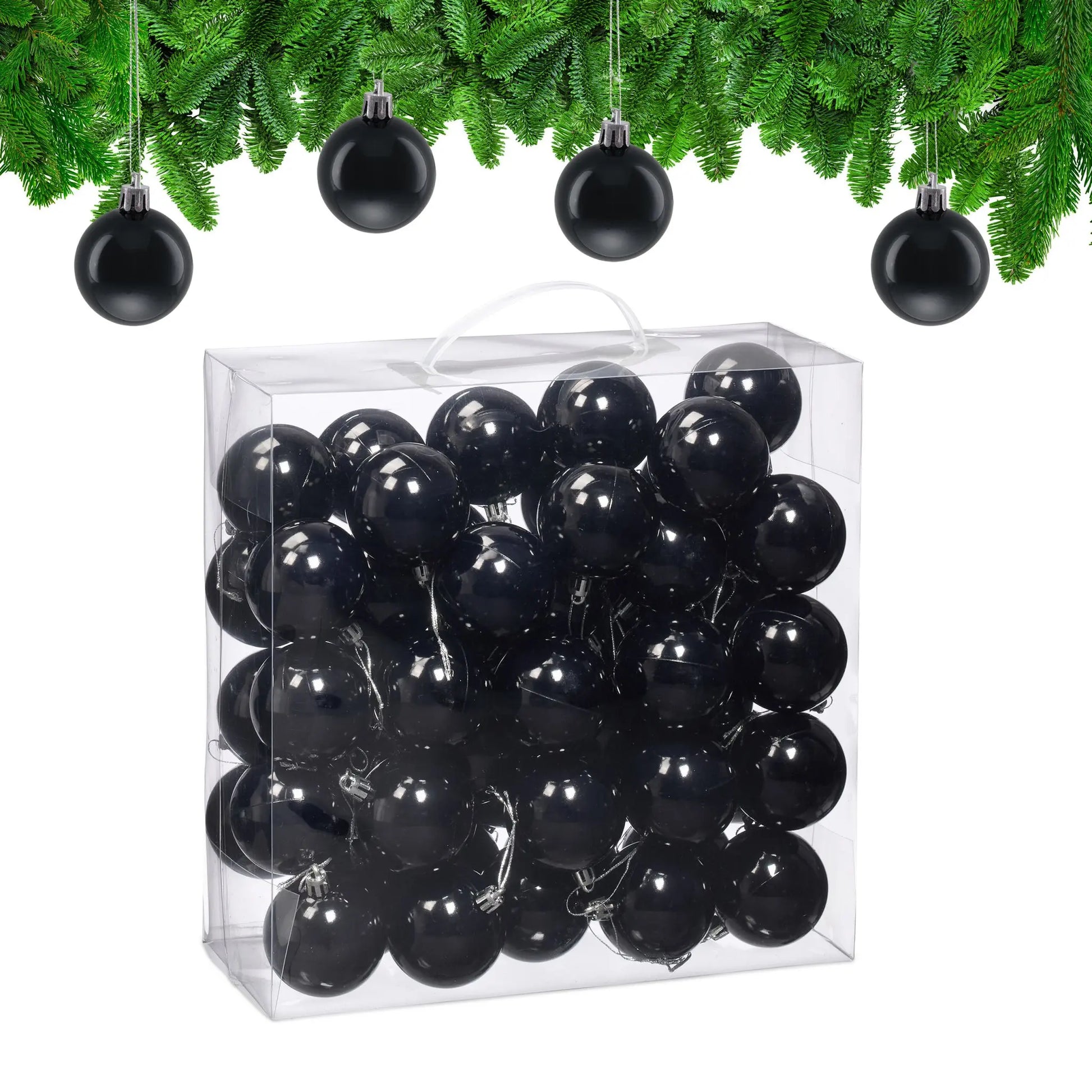 Weihnachtskugeln im 50er-Set Glänzend Schwarz-Silber von Relaxdays