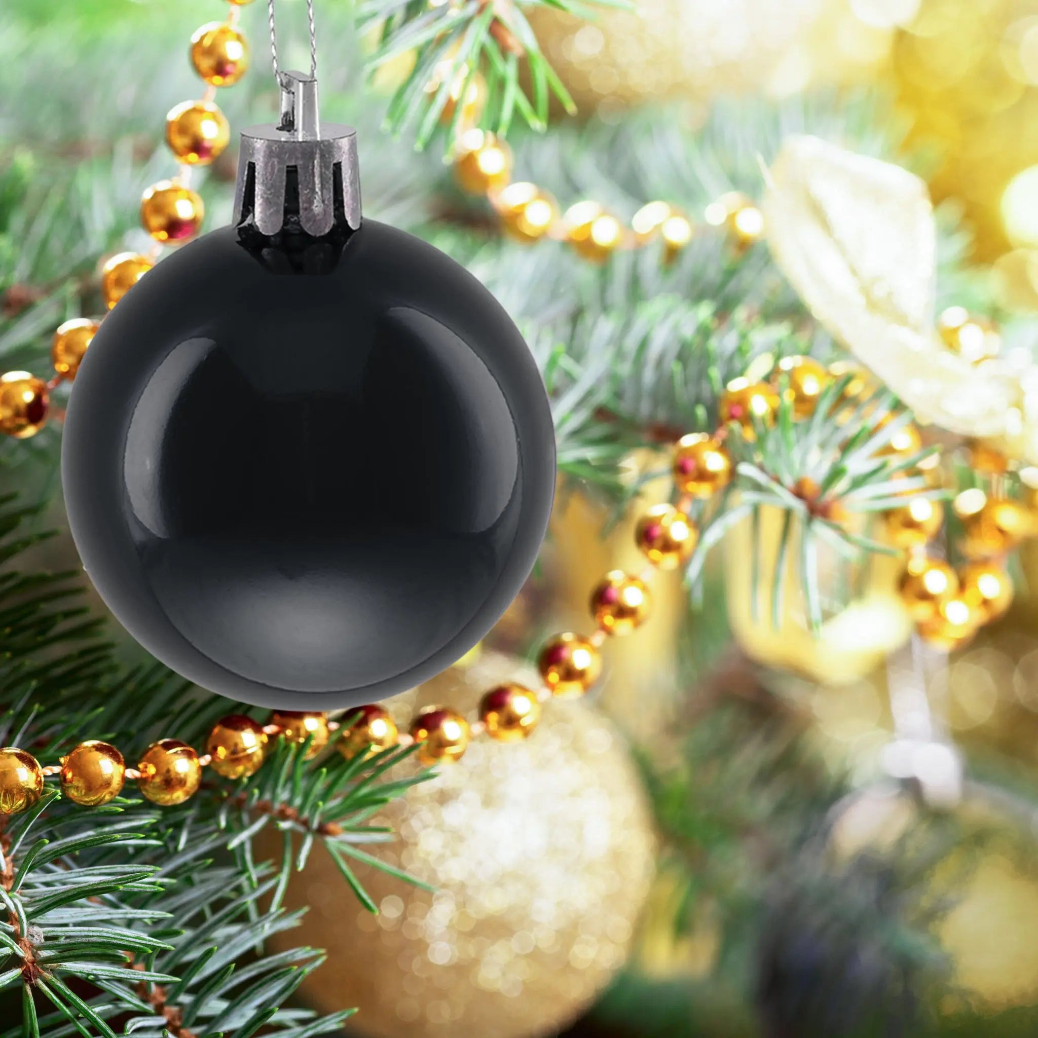 Weihnachtskugeln im 50er-Set Glänzend Schwarz-Silber von Relaxdays