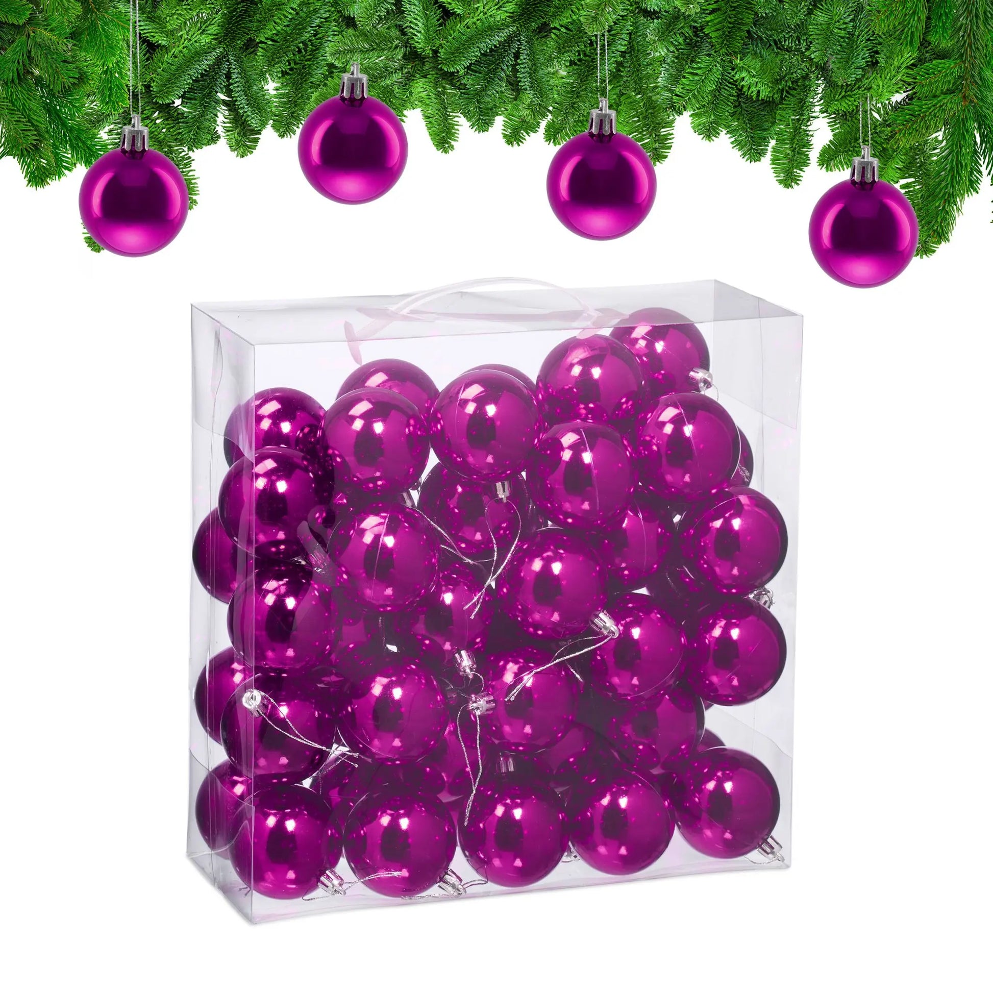 Weihnachtskugeln im 50er-Set Glänzend Pink-Silber von Relaxdays