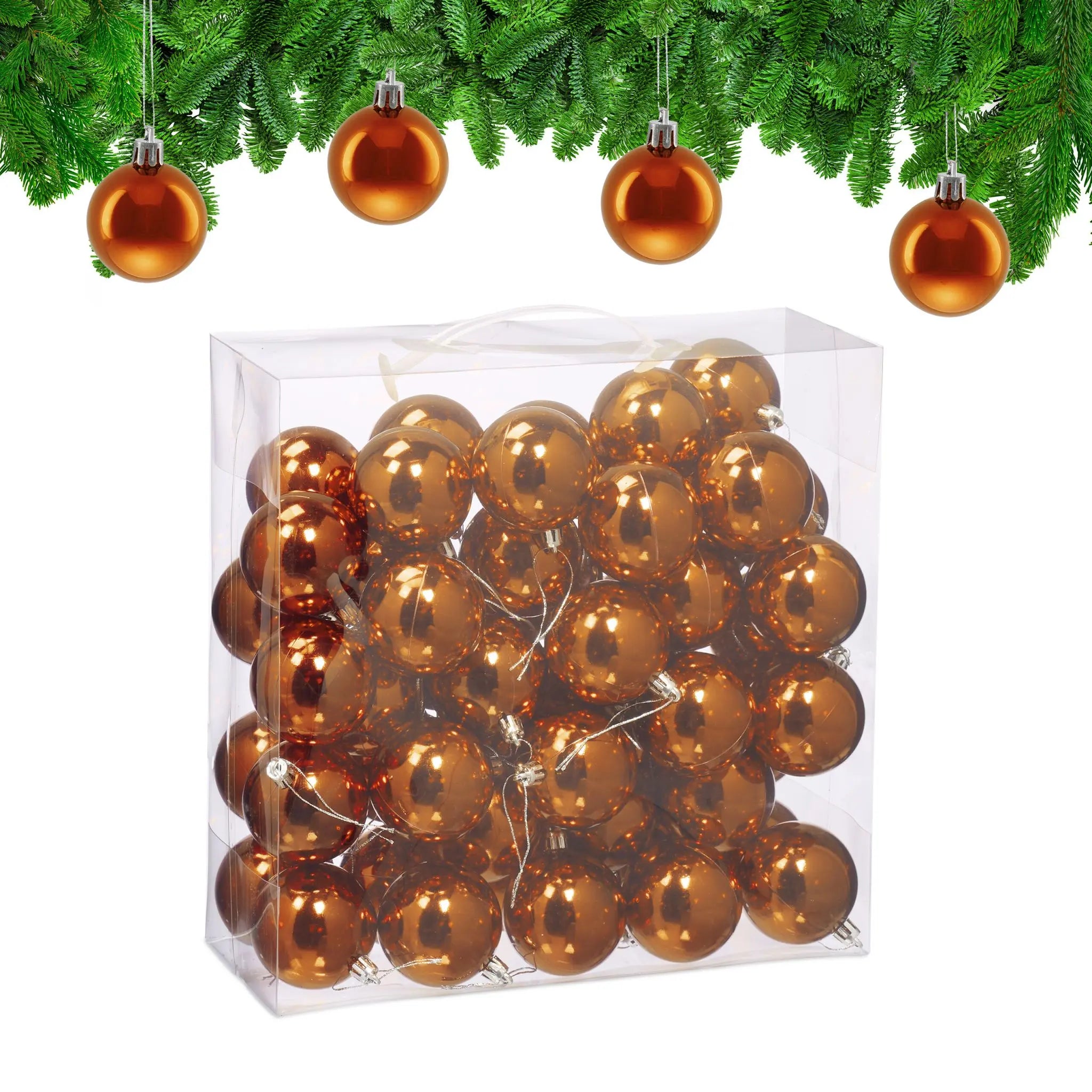Weihnachtskugeln im 50er-Set Glänzend Orange-Silber von Relaxdays