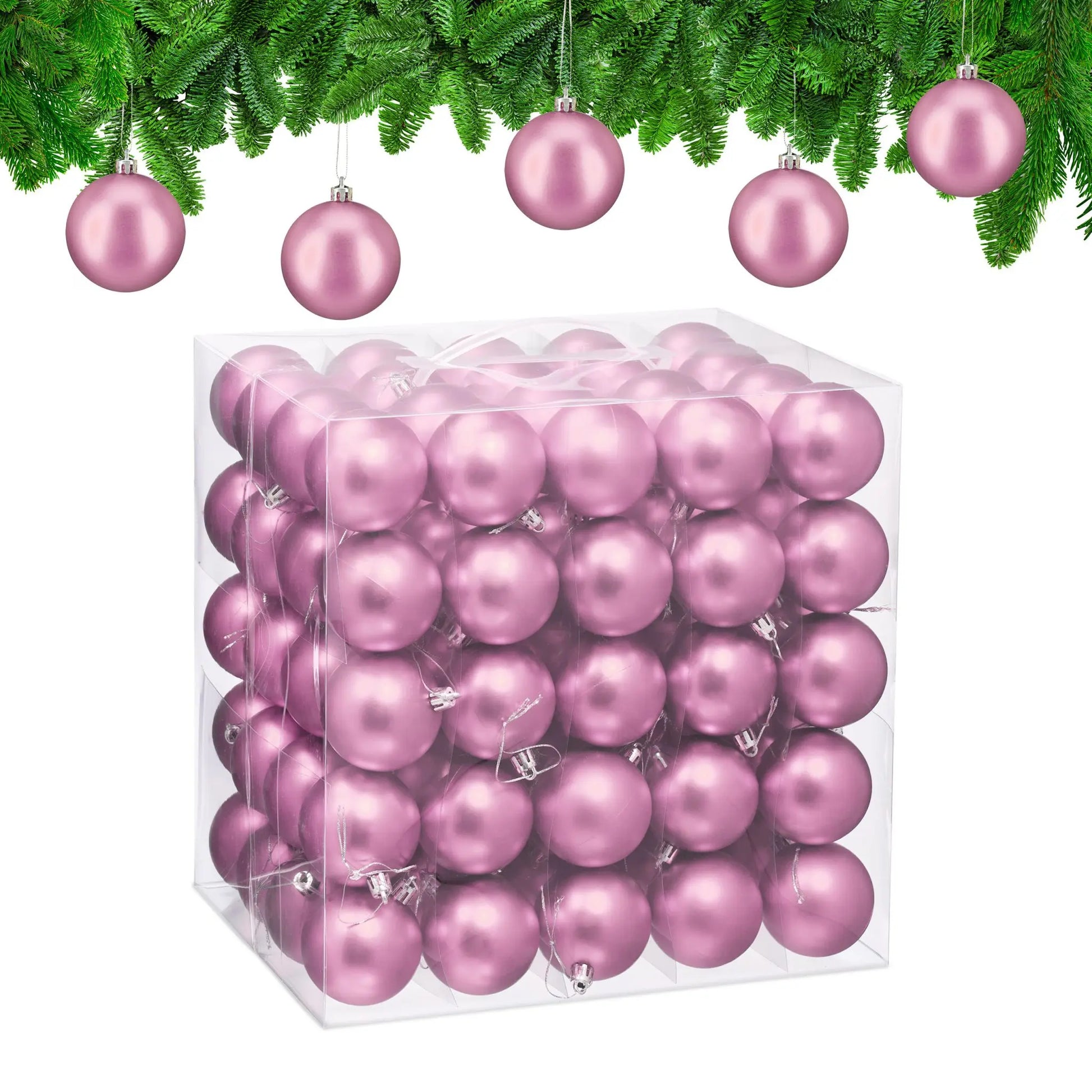 Weihnachtskugeln 100er-Set Matt Rosa-Silber von Relaxdays