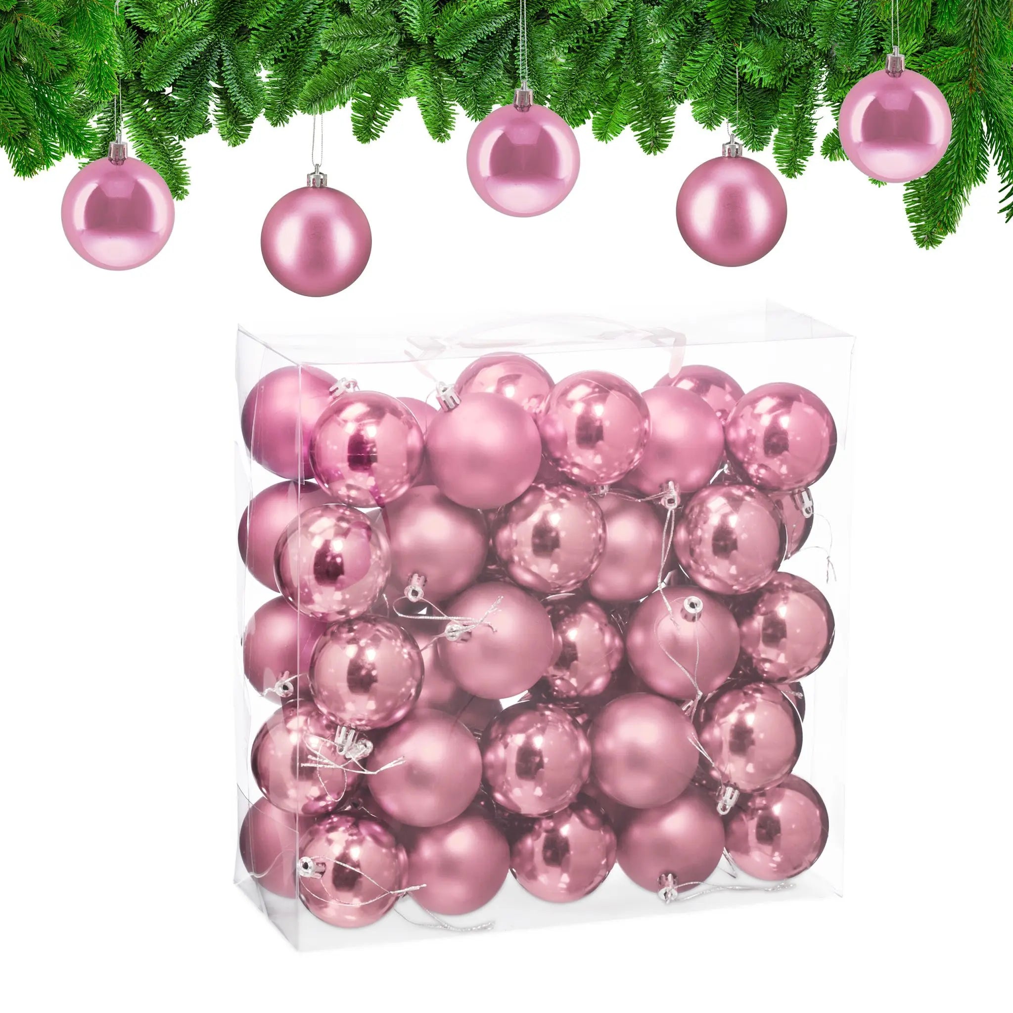 Weihnachtskugeln 50er-Set Matt-Glänzend Rosa-Silber von Relaxdays