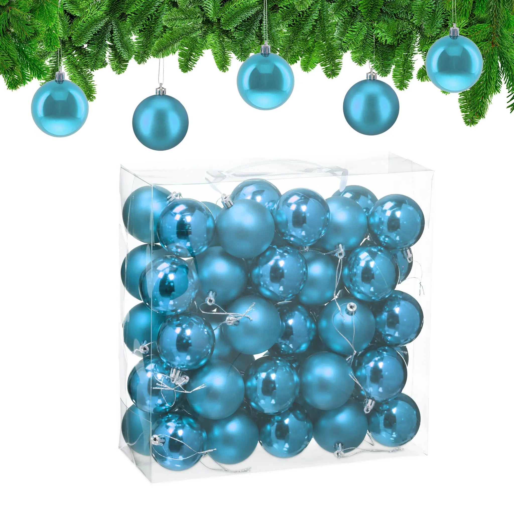 Weihnachtskugeln 50er-Set Matt-Glänzend Türkis-Silber von Relaxdays