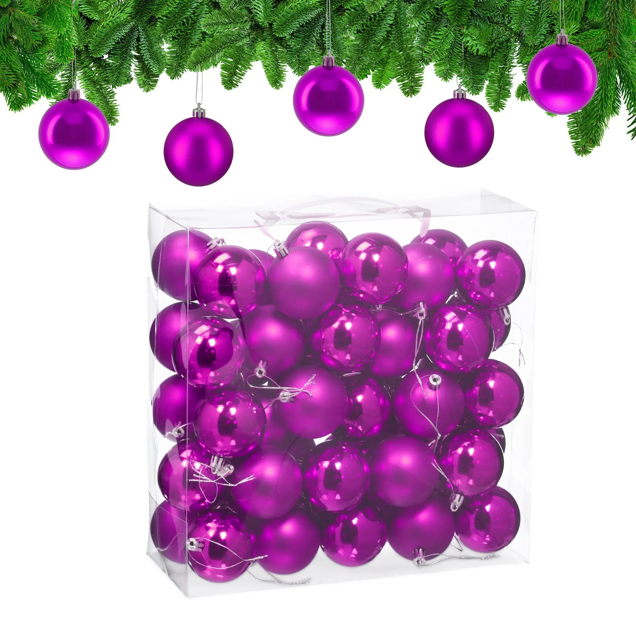 Weihnachtskugeln 50er-Set Matt-Glänzend Pink-Silber von Relaxdays