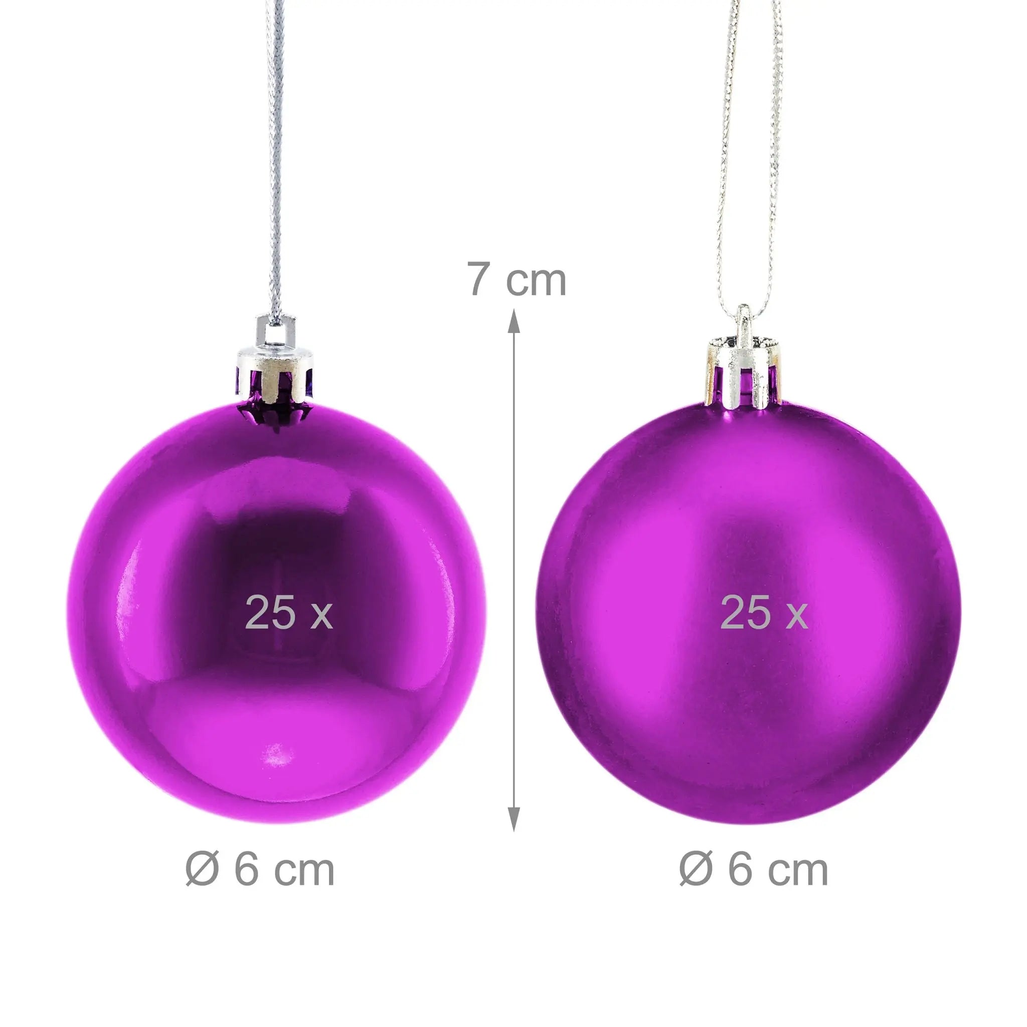 Weihnachtskugeln 50er-Set Matt-Glänzend Pink-Silber von Relaxdays