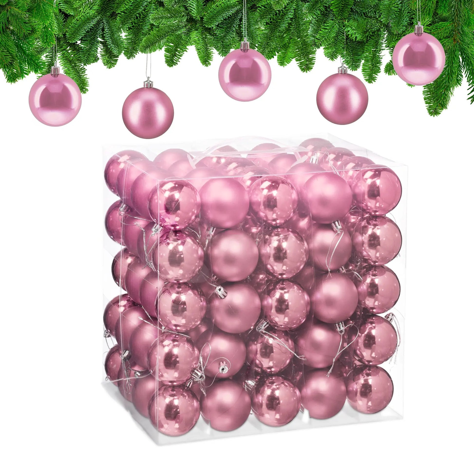 Weihnachtskugeln 100er-Set Matt-Glänzend Rosa-Silber von Relaxdays