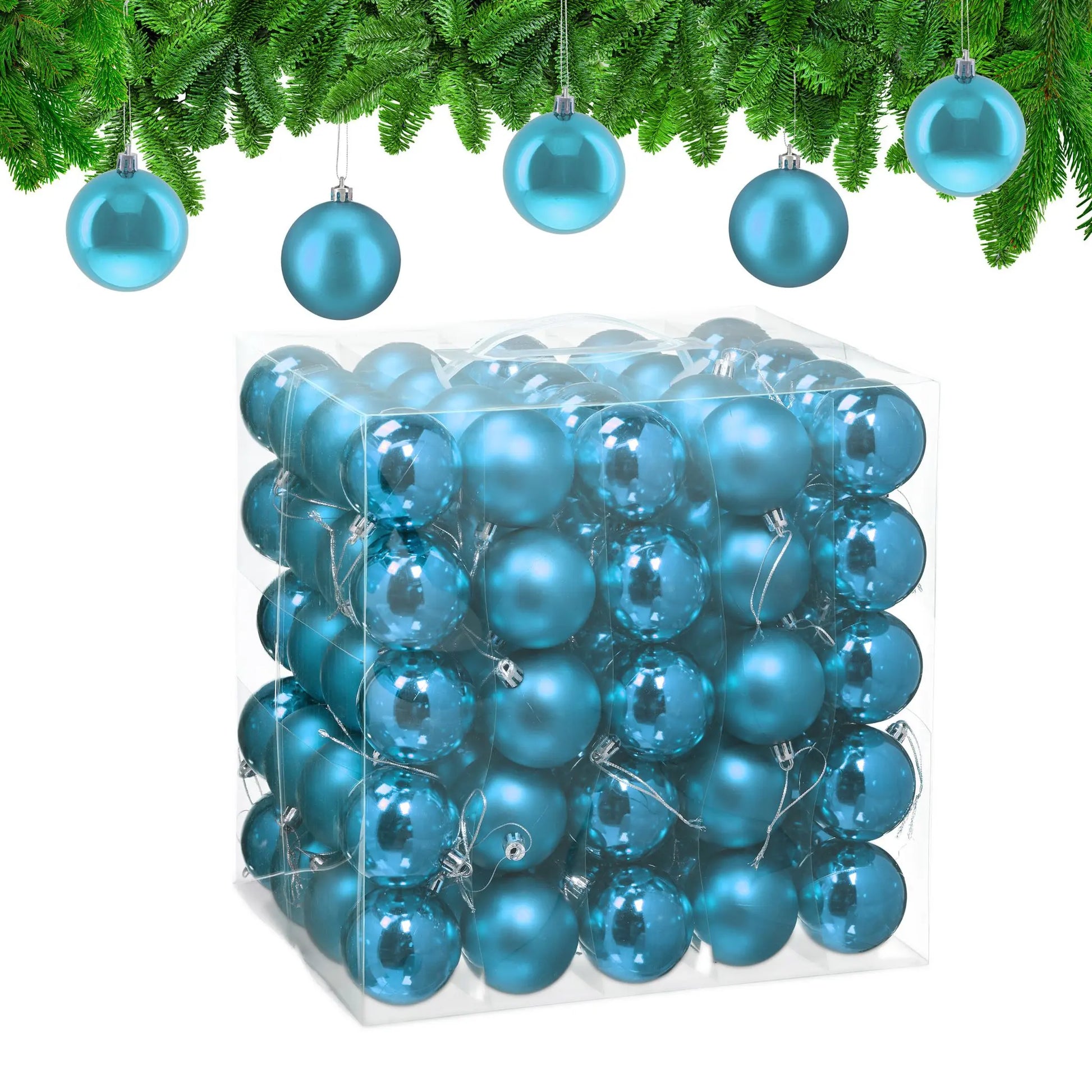 Weihnachtskugeln 100er-Set Matt-Glänzend Türkis-Silber von Relaxdays