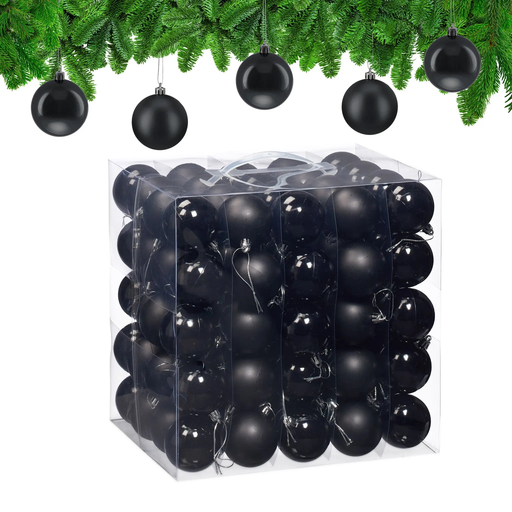 Weihnachtskugeln 100er-Set Matt-Glänzend Schwarz-Silber von Relaxdays