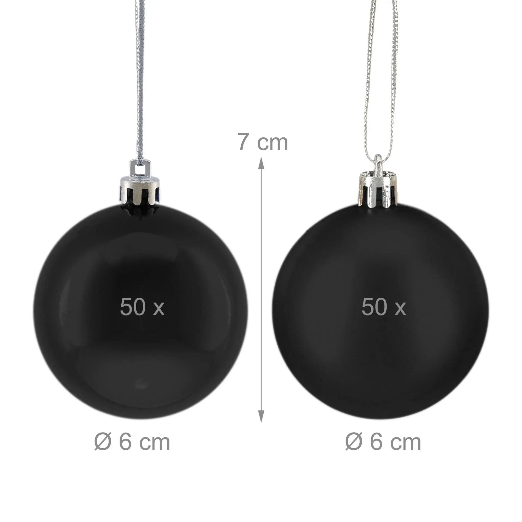 Weihnachtskugeln 100er-Set Matt-Glänzend Schwarz-Silber von Relaxdays