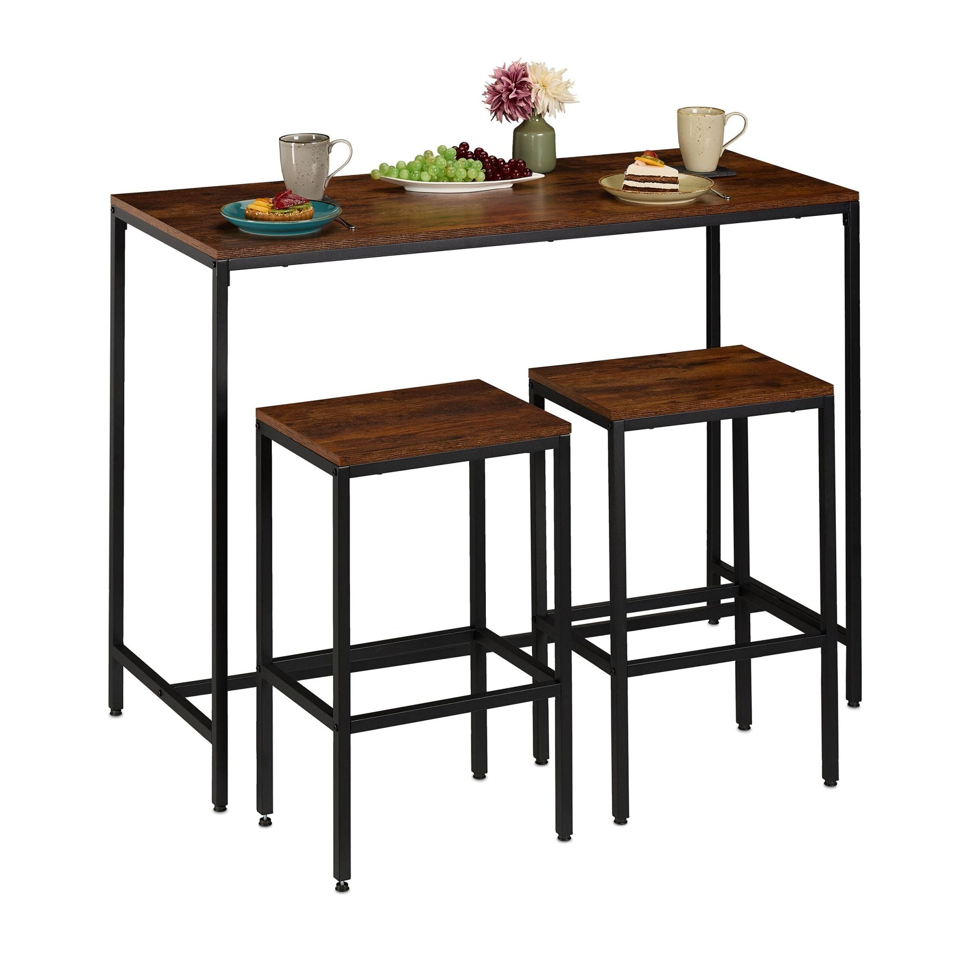 Bartisch Set mit 2 Hockern Industrial Dunkelbraun-Schwarz von Relaxdays