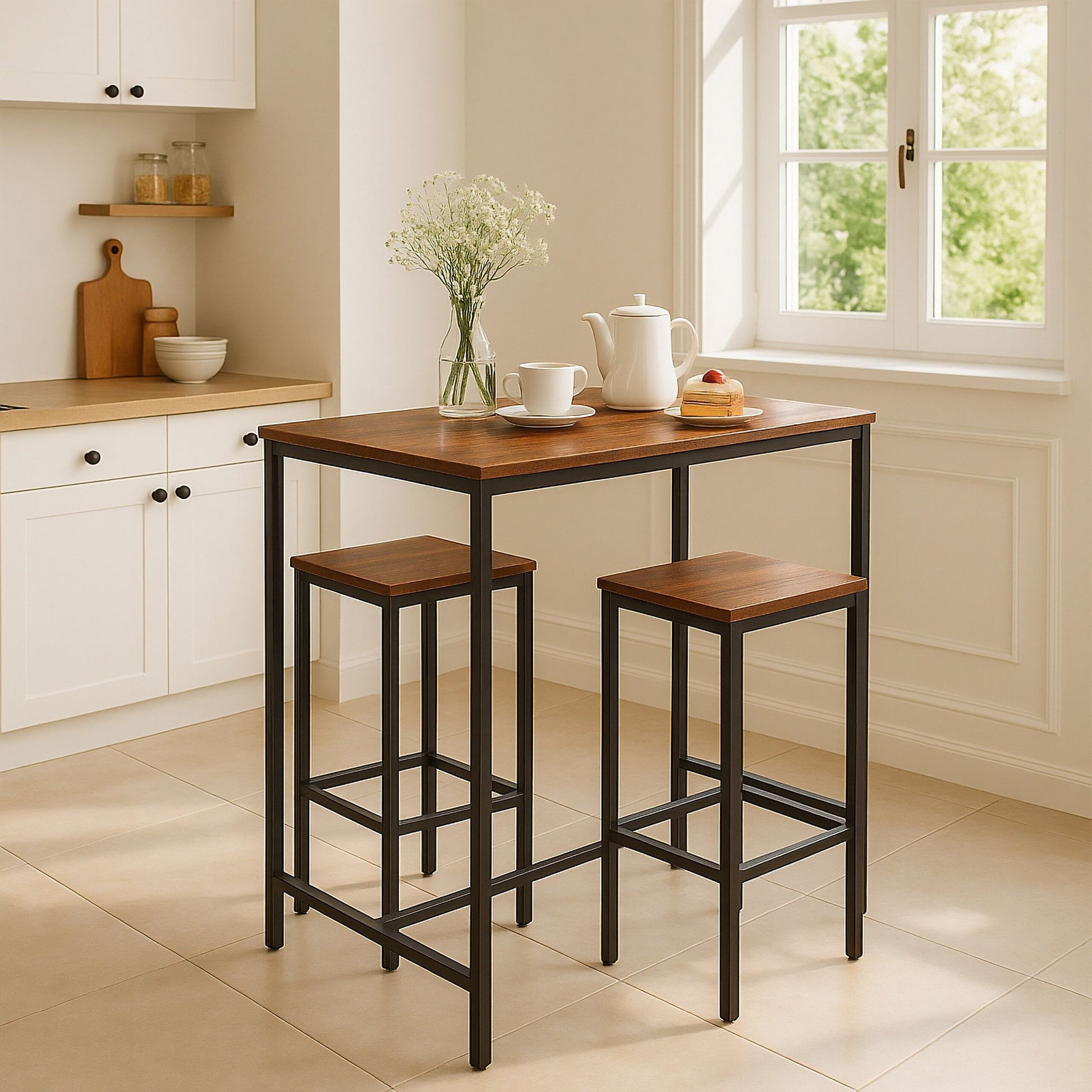 Bartisch Set mit 2 Hockern Industrial Dunkelbraun-Schwarz von Relaxdays