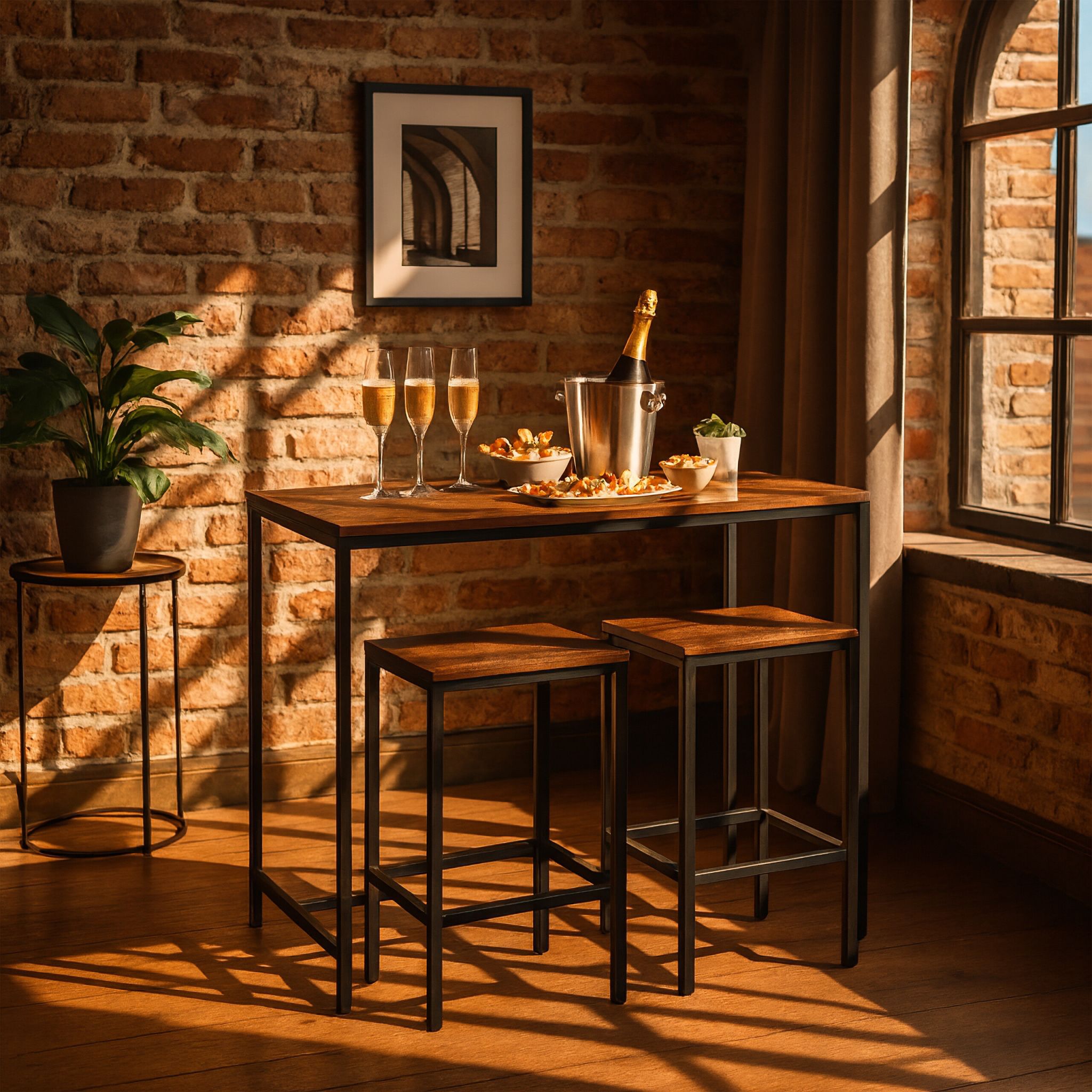 Bartisch Set mit 2 Hockern Industrial Dunkelbraun-Schwarz von Relaxdays