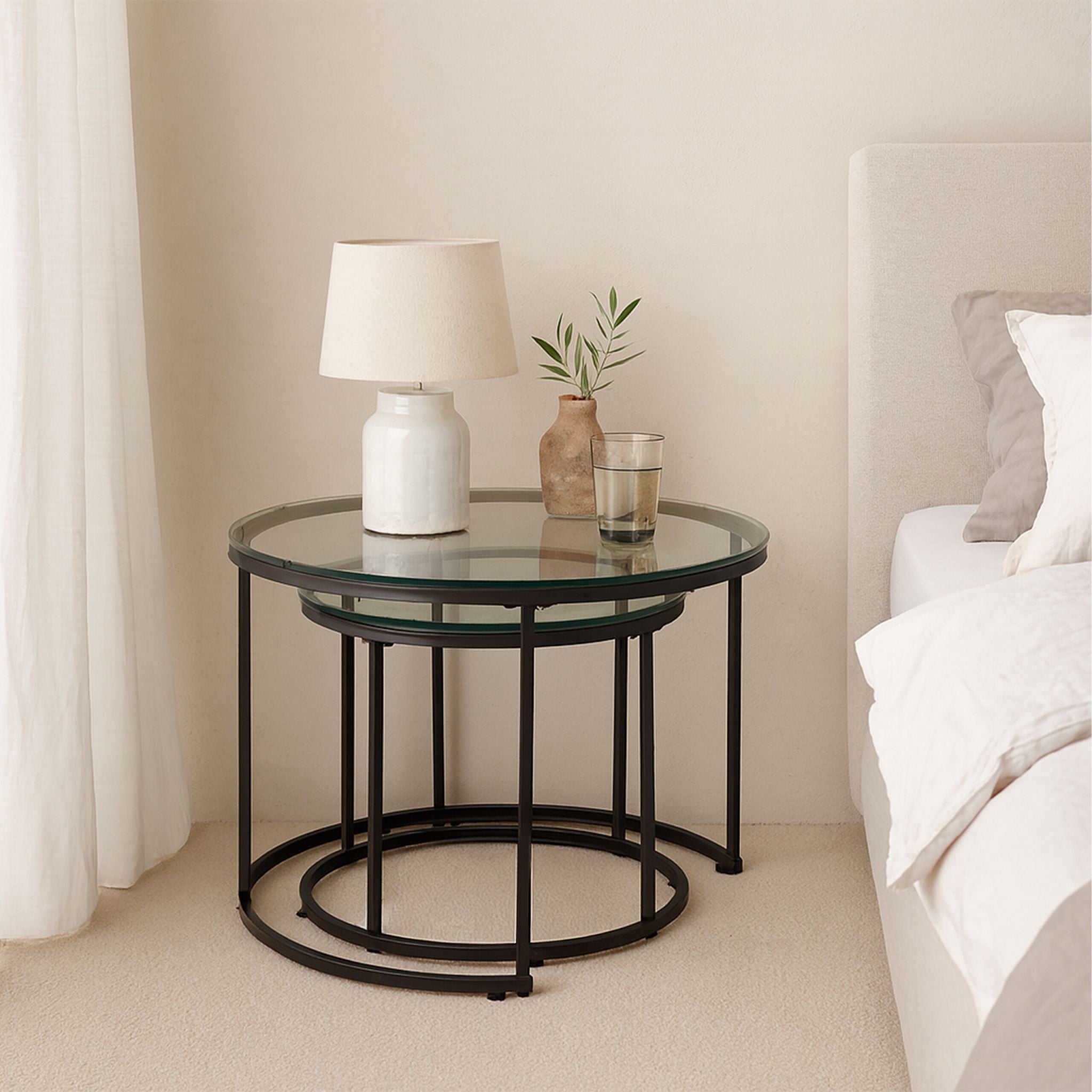 Satztisch 2er-Set Glas & Metall Schwarz-Transparent von Relaxdays