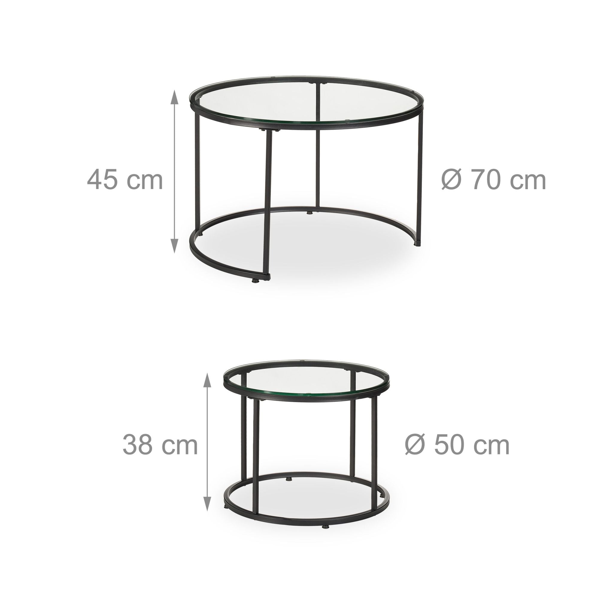 Satztisch 2er-Set Glas & Metall Schwarz-Transparent von Relaxdays