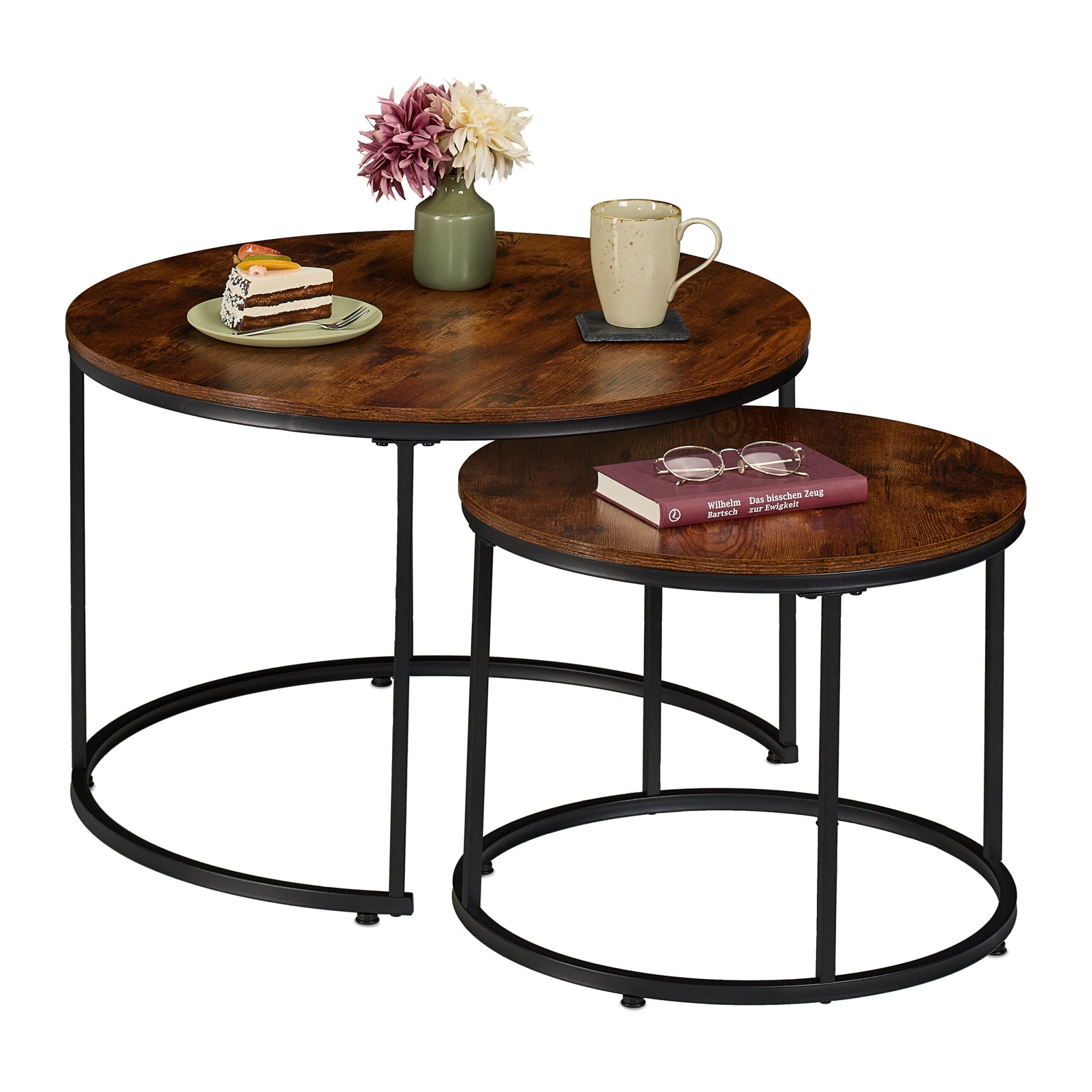 Satztisch 2er-Set Industrial-Design Dunkelbraun-Schwarz von Relaxdays