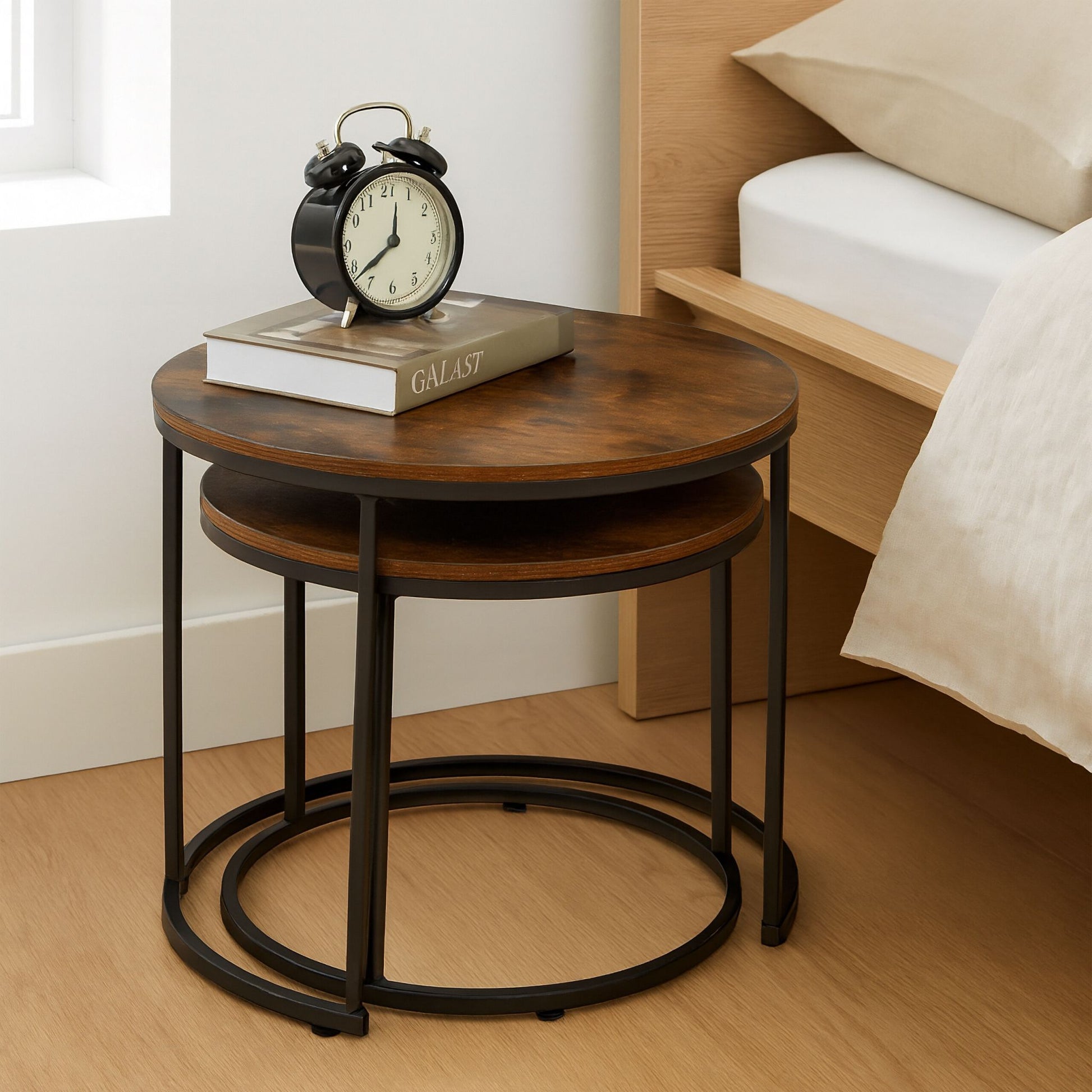 Satztisch 2er-Set Industrial-Design Dunkelbraun-Schwarz von Relaxdays