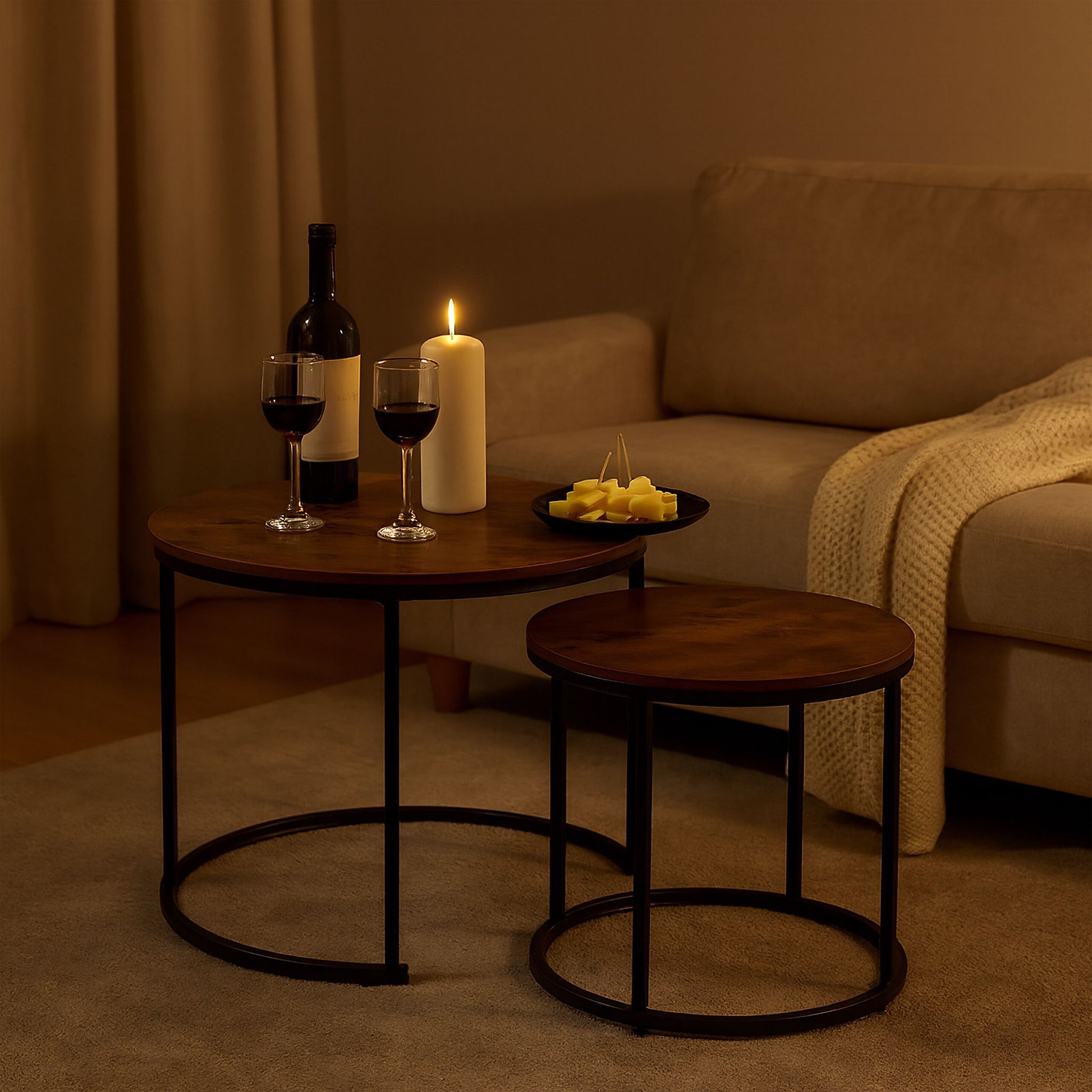 Satztisch 2er-Set Industrial-Design Dunkelbraun-Schwarz von Relaxdays