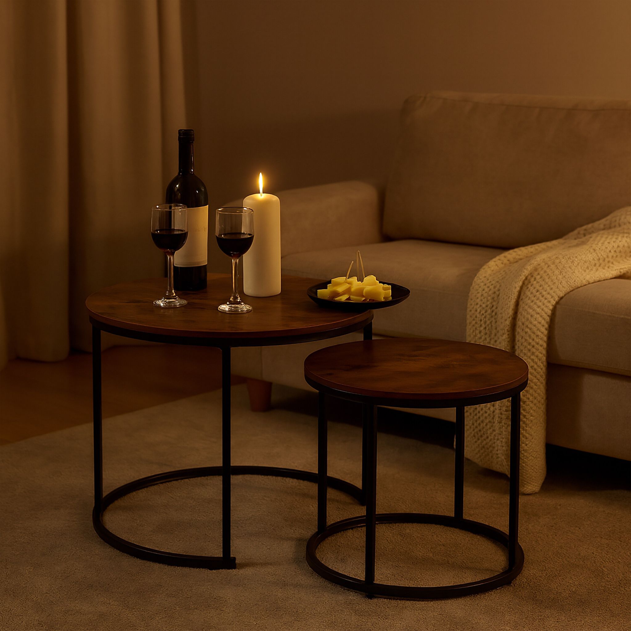 Satztisch 2er-Set Industrial-Design Dunkelbraun-Schwarz von Relaxdays