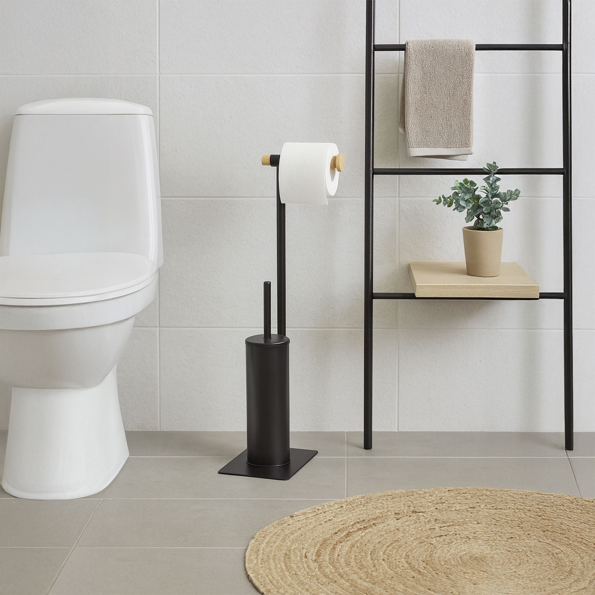 WC-Garnitur Bambus und Stahl Hellbraun-Schwarz