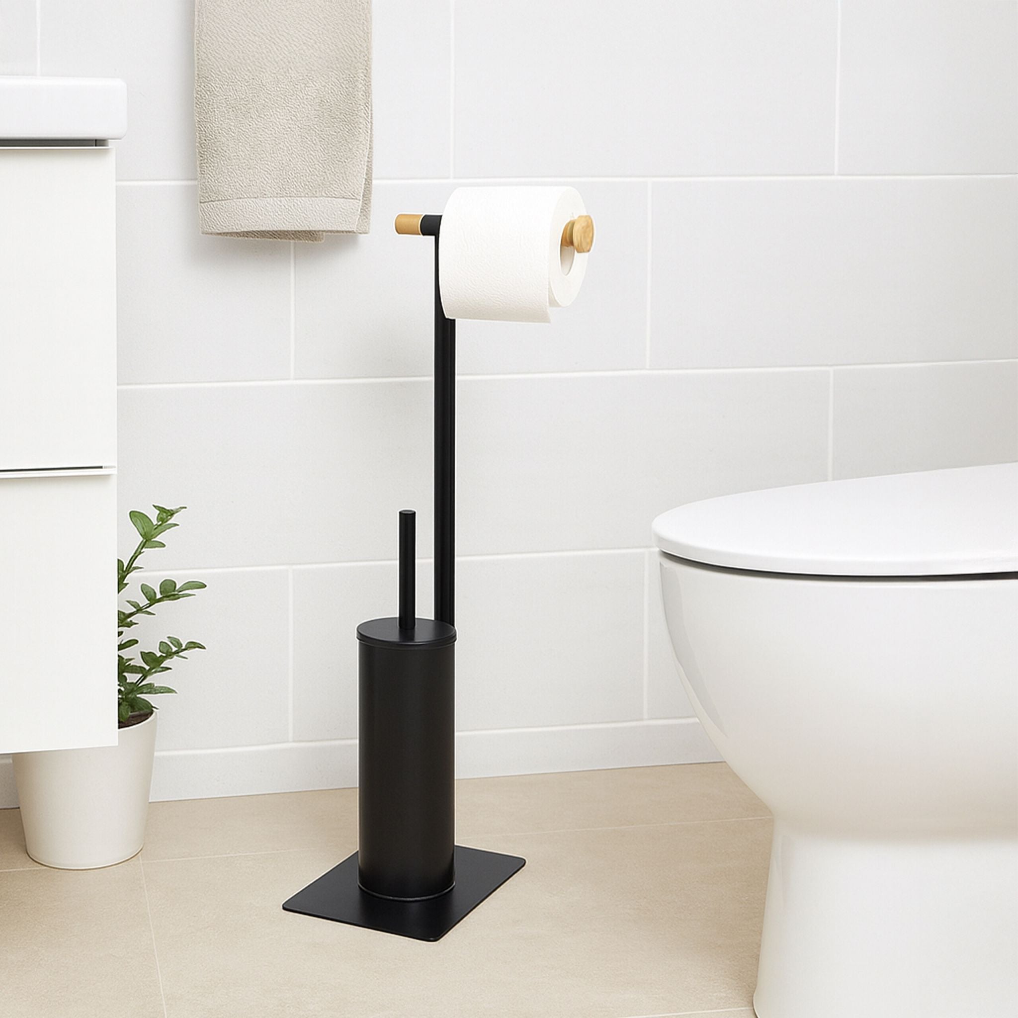 WC-Garnitur Bambus und Stahl Hellbraun-Schwarz