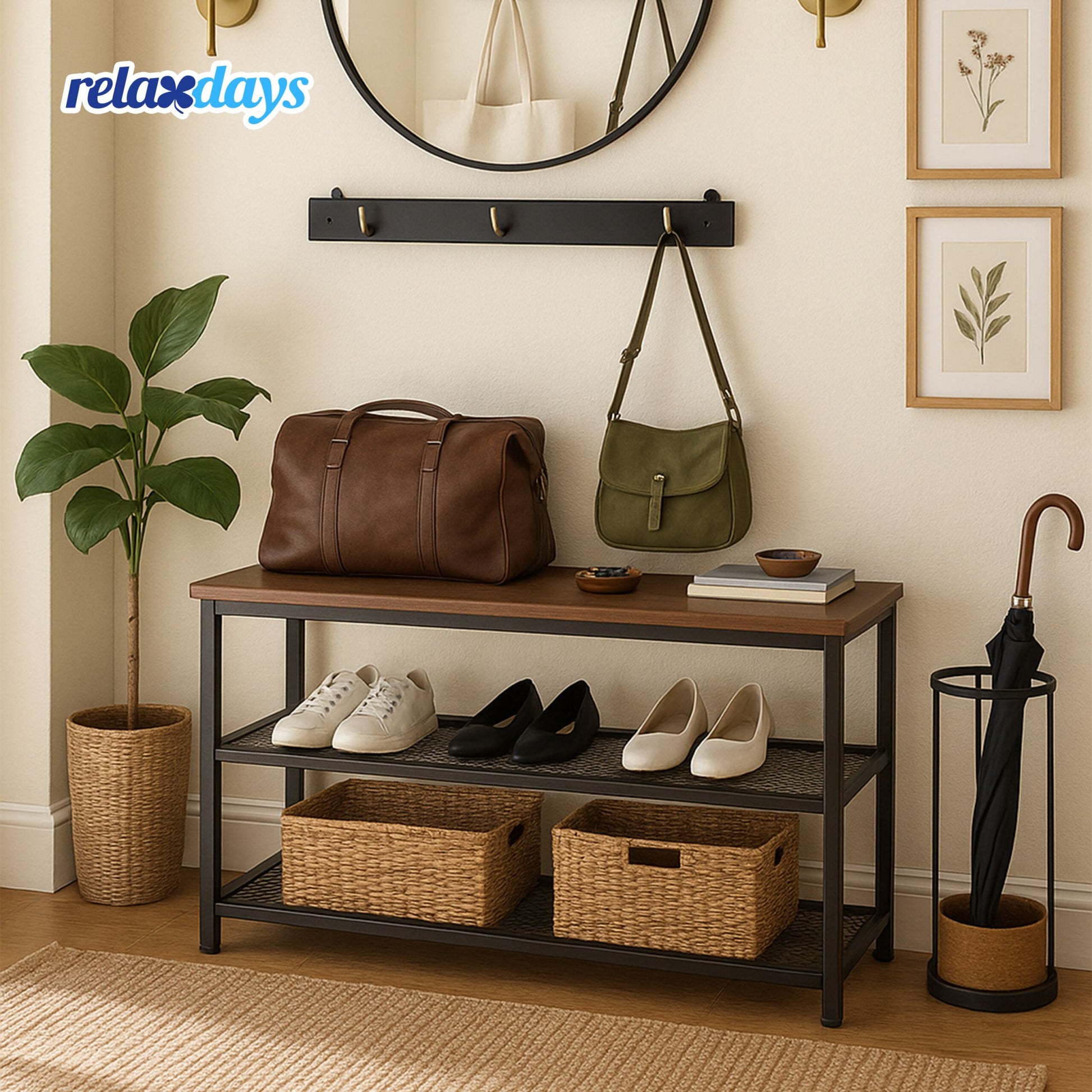 Schuhregal für 6 Paar Schuhe Dunkelbraun-Schwarz von Relaxdays