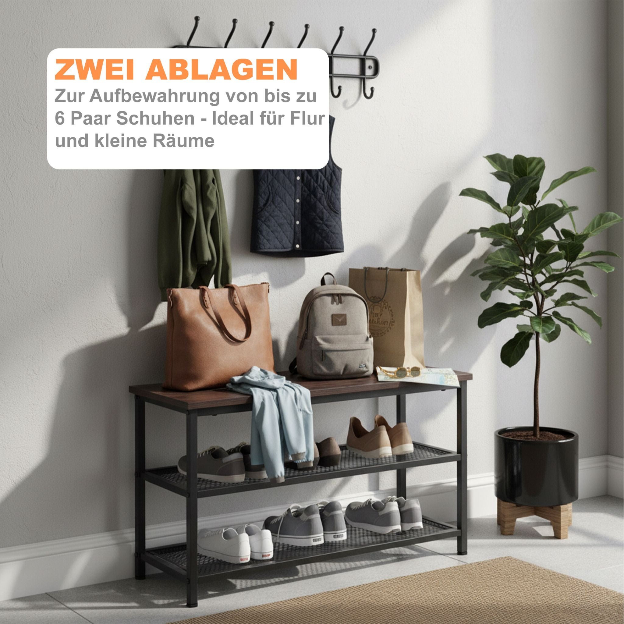 Schuhregal für 6 Paar Schuhe Dunkelbraun-Schwarz von Relaxdays