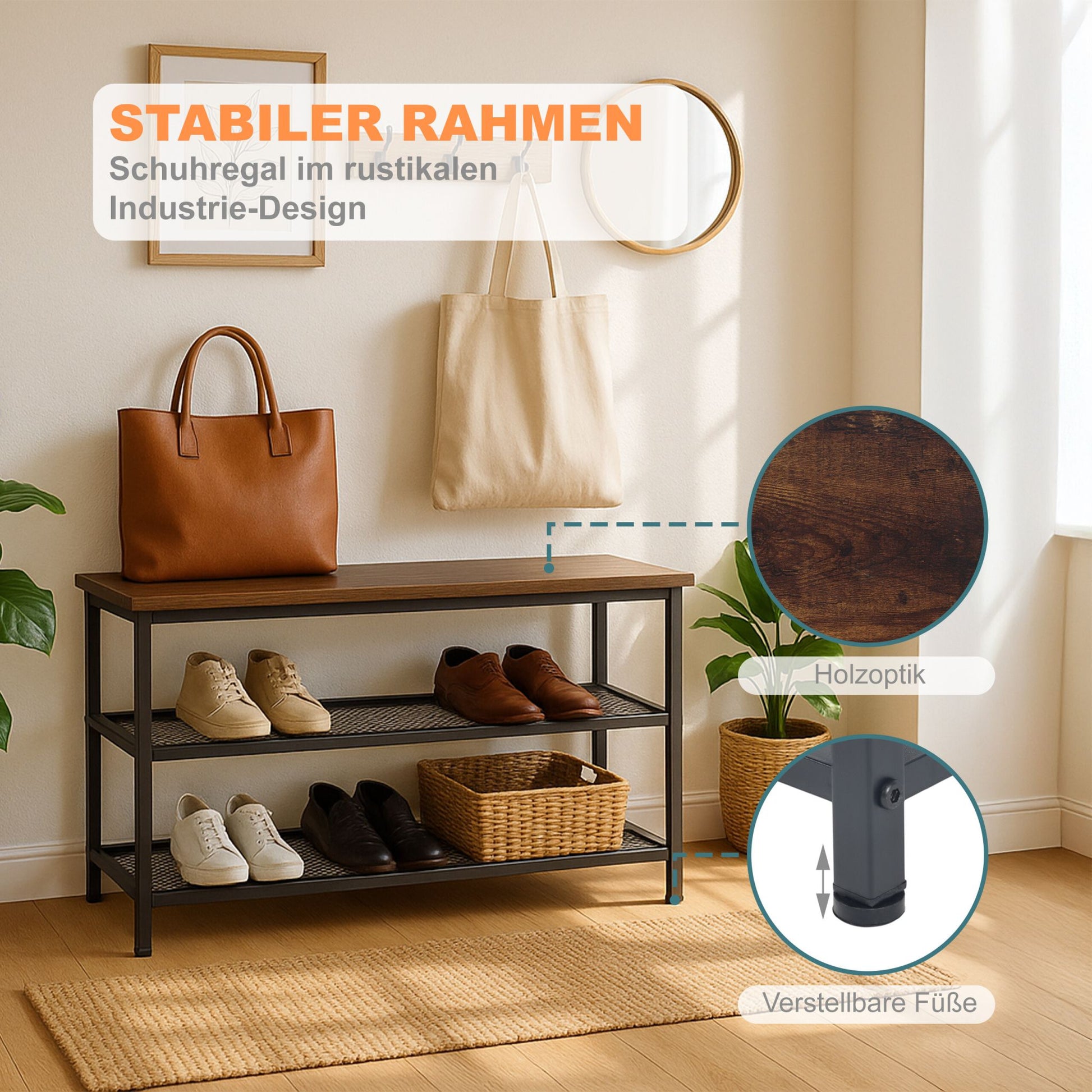 Schuhregal für 6 Paar Schuhe Dunkelbraun-Schwarz von Relaxdays